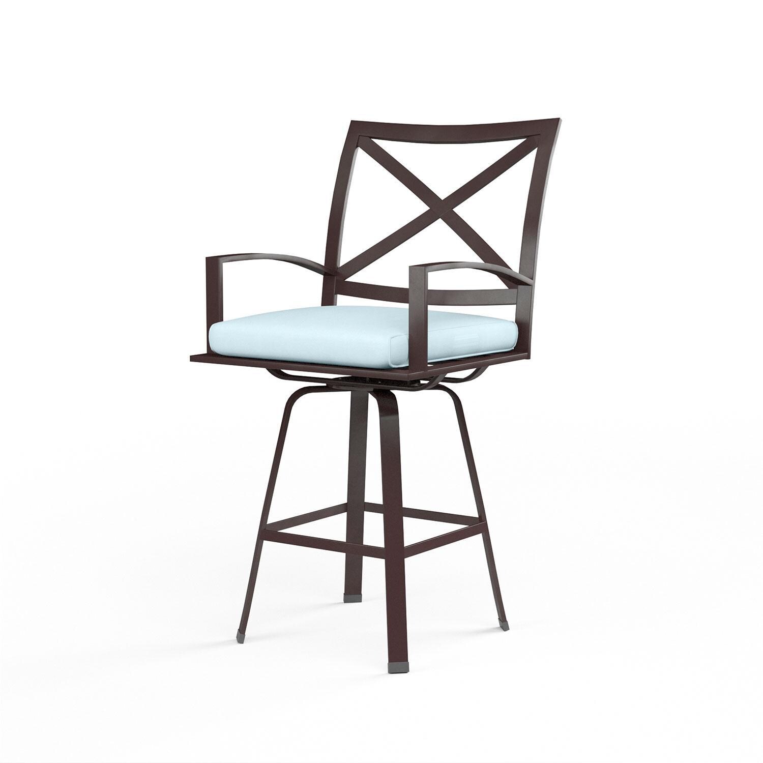 La Jolla Aluminum Patio Swivel Counter Stool in Canvas Skyline w/ Self Welt By Sunset West