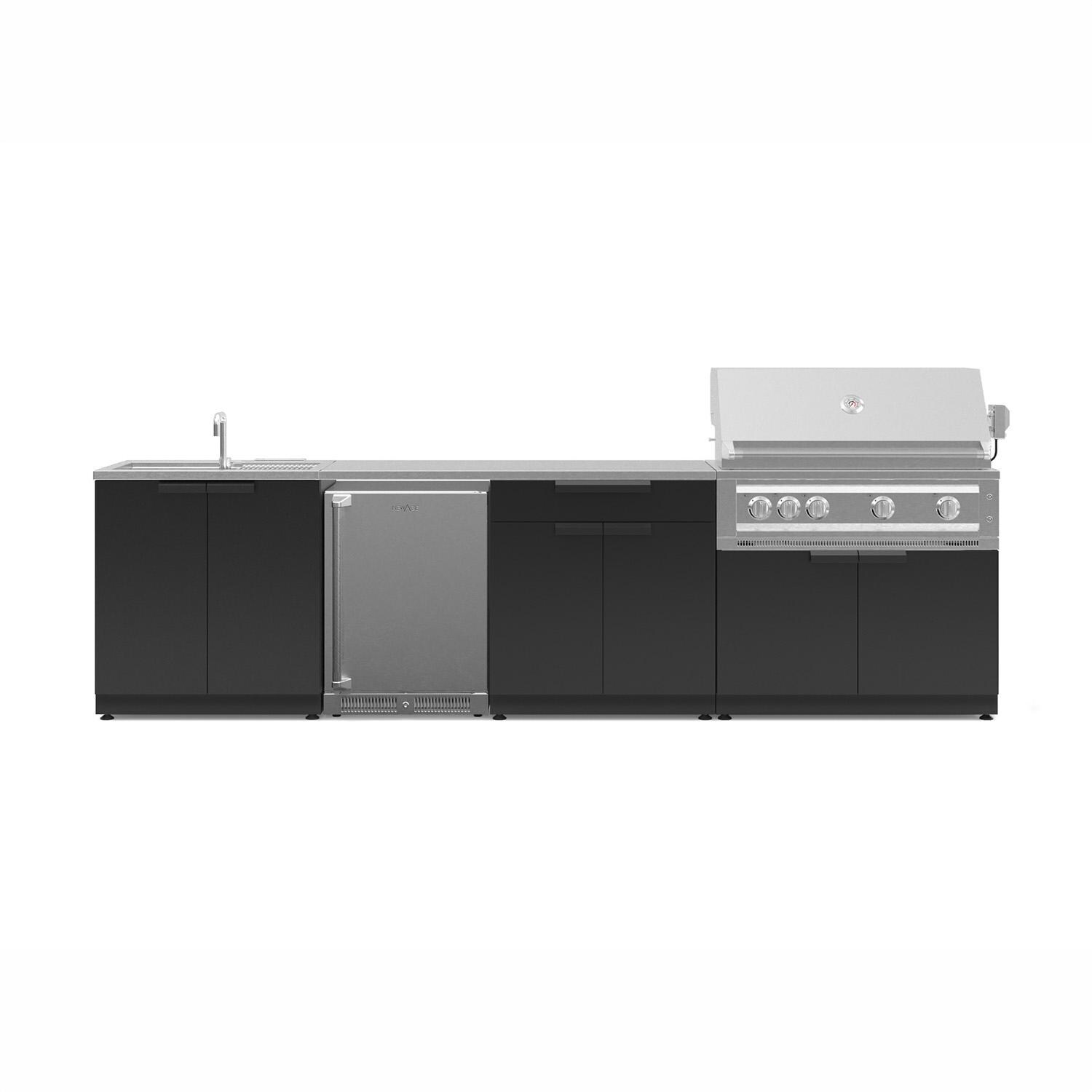 NewAge Products 71457 Classic Series 10 1/2 Ft Outdoor Kitchen Island w/ 40-in Natural Gas Grill, Sink, Refrigerator, Trash Bin, Door & Drawer in Matte Black/Stainless Steel - Island - White Background thumbnail