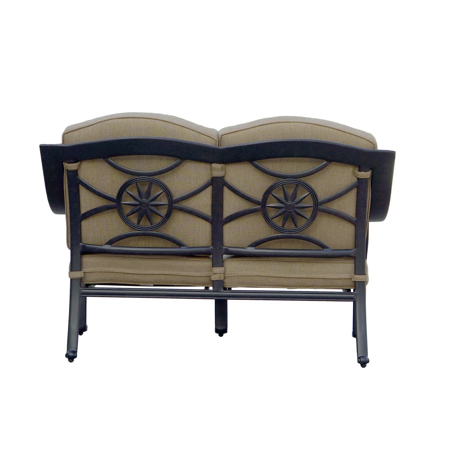 Ten Star 4 Pc Cast Aluminum Seating Set in Antique Bronze/Sesame by Darlee - Loveseat - White Background thumbnail