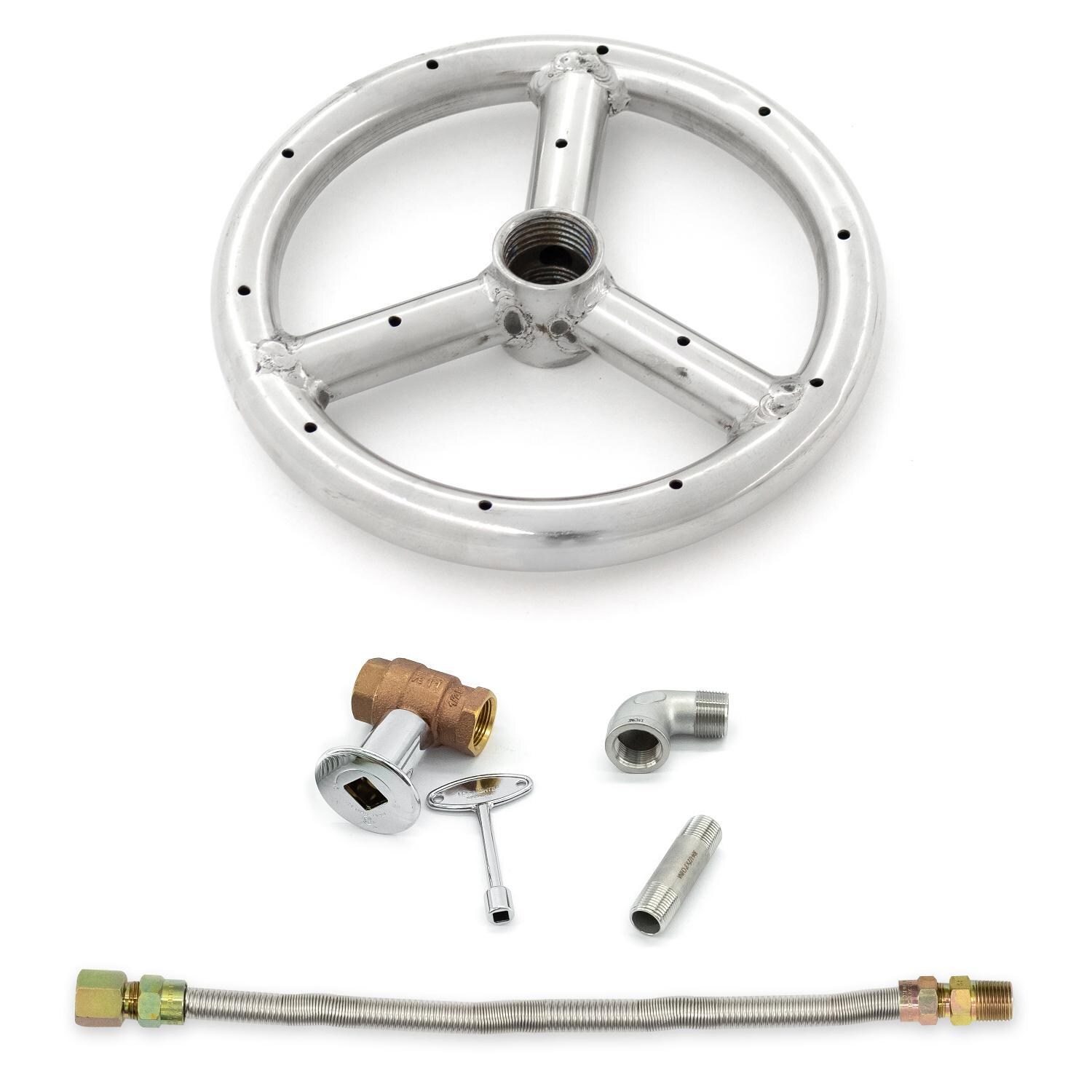 BBQGuys Signature Stainless Steel 6-Inch Three-Spoke Round Natural Gas Single-Ring Burner W/ Connection Kit