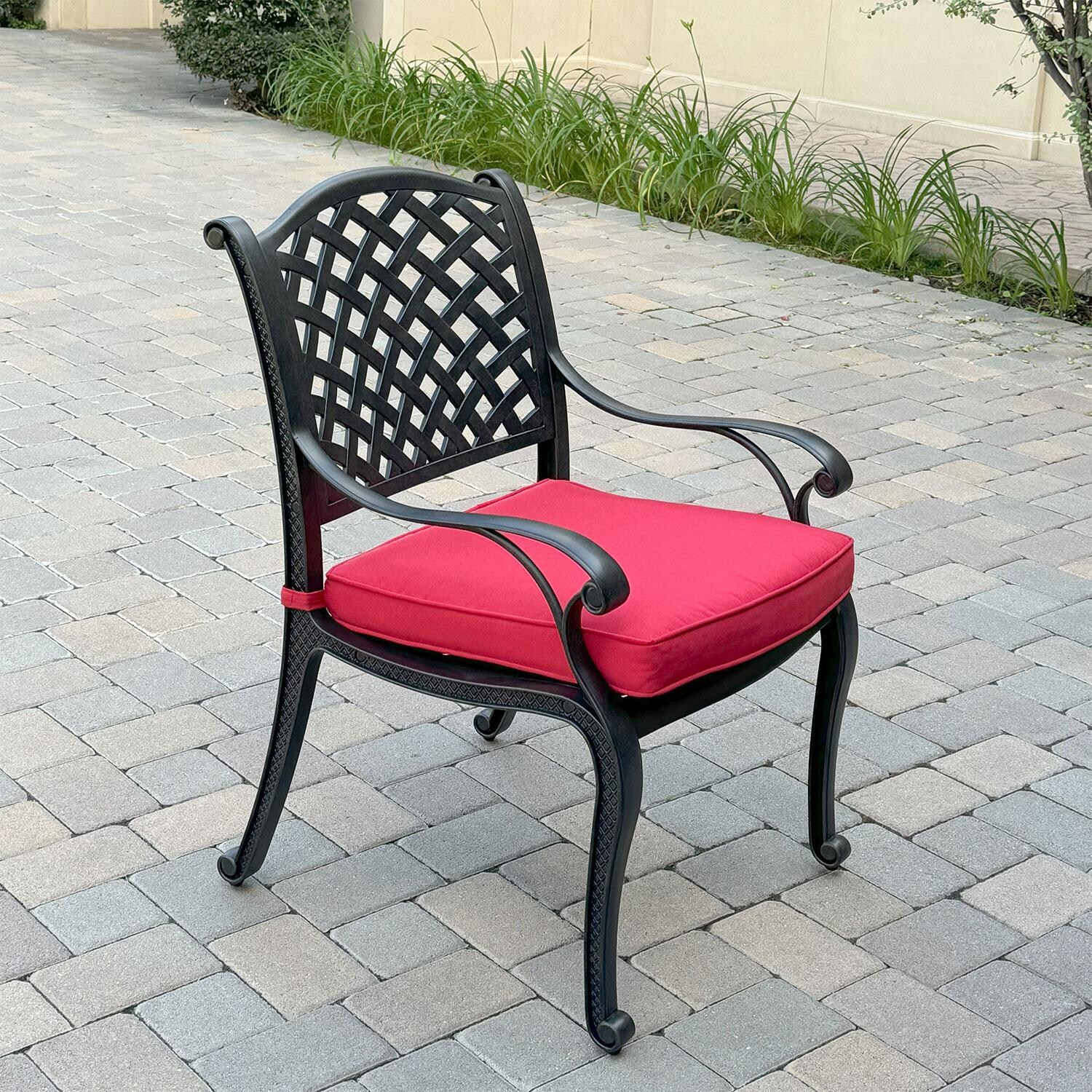 Nassau Cast Aluminum Dining Chair in Antique Bronze/Red by Darlee thumbnail