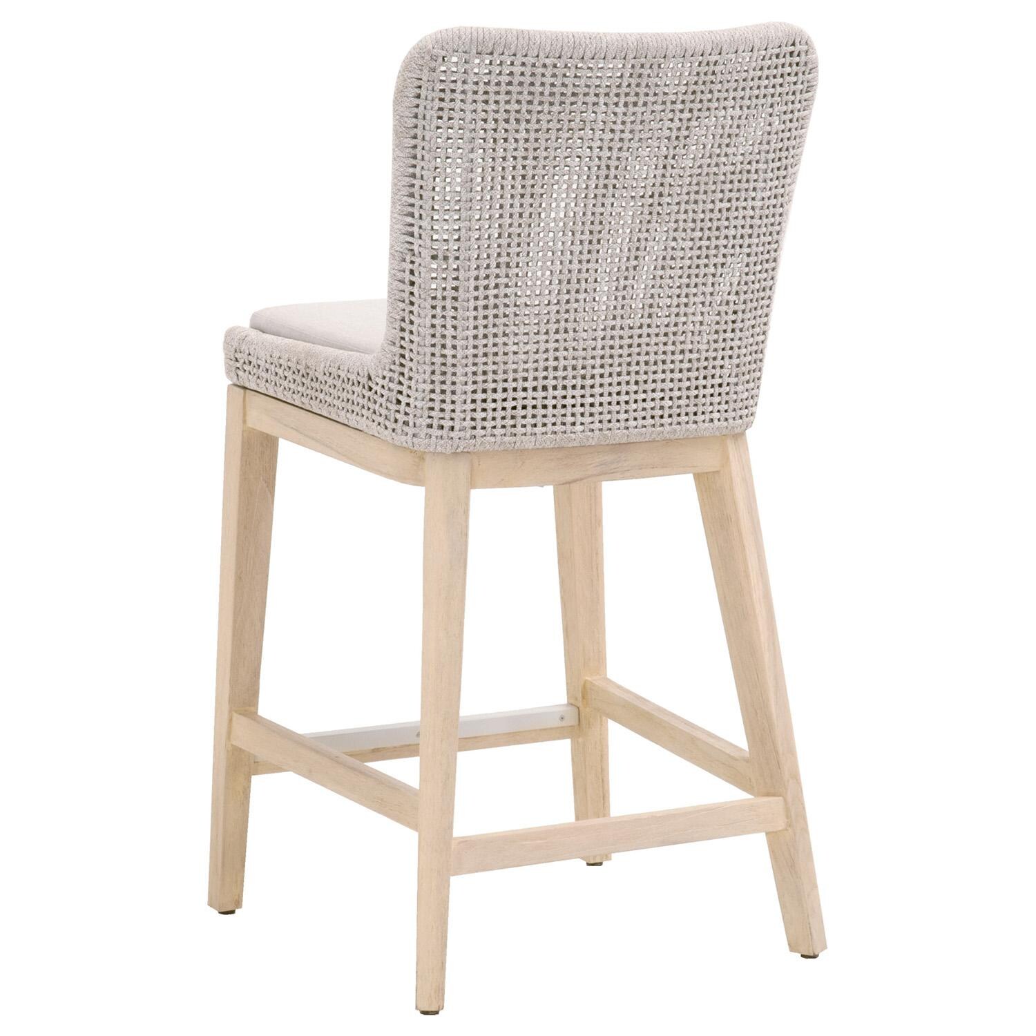 Lakeview Corbin Bay Woven Rope Counter Bar Stool in Taupe & White - Back Angle View thumbnail