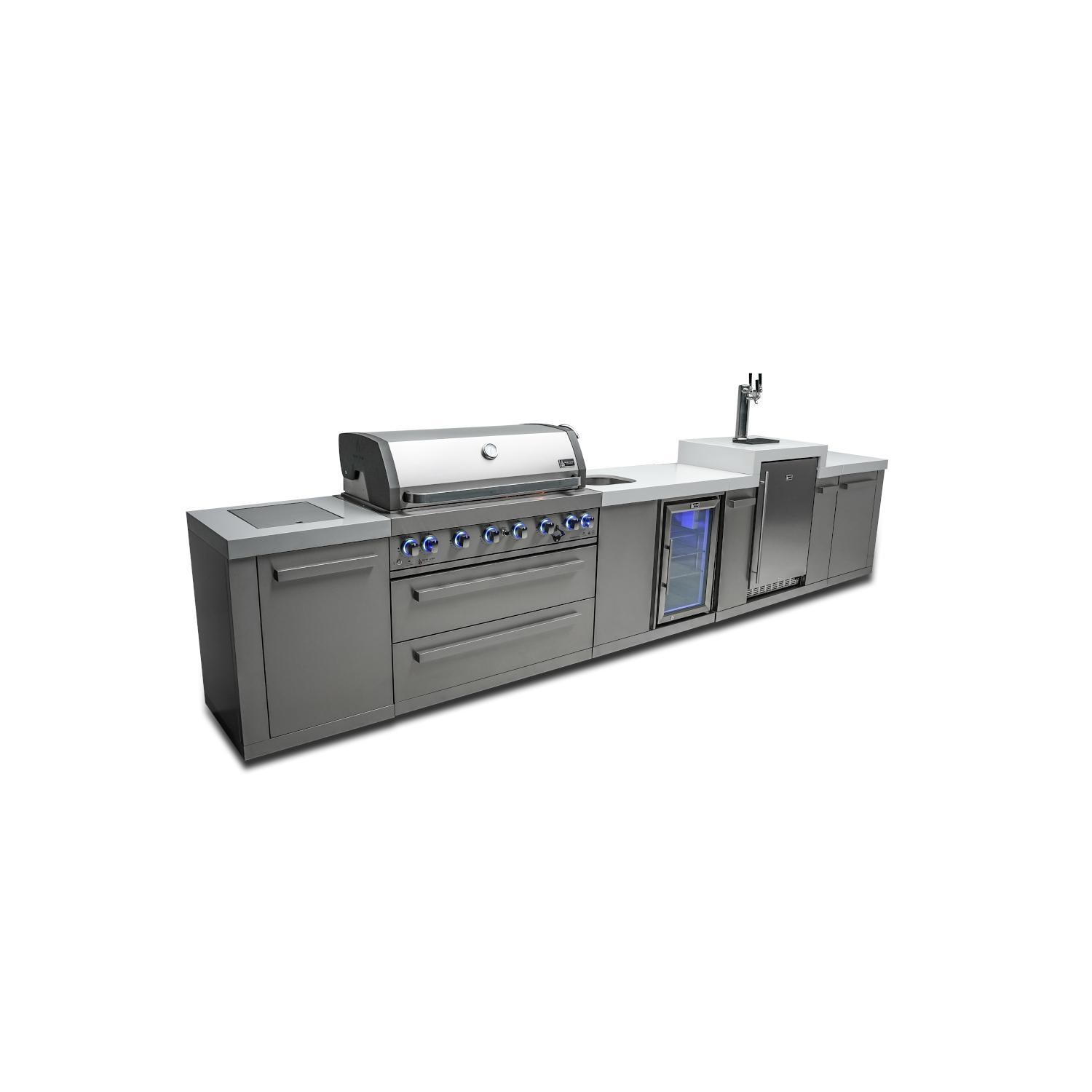 Mont Alpi Original Series 15 Ft Natural Gas Outdoor Kitchen Island w/ Side Burner, Beverage Center, & Kegerator (Ships Propane w/ Conversion Kit) - MAi805-KEGBEV