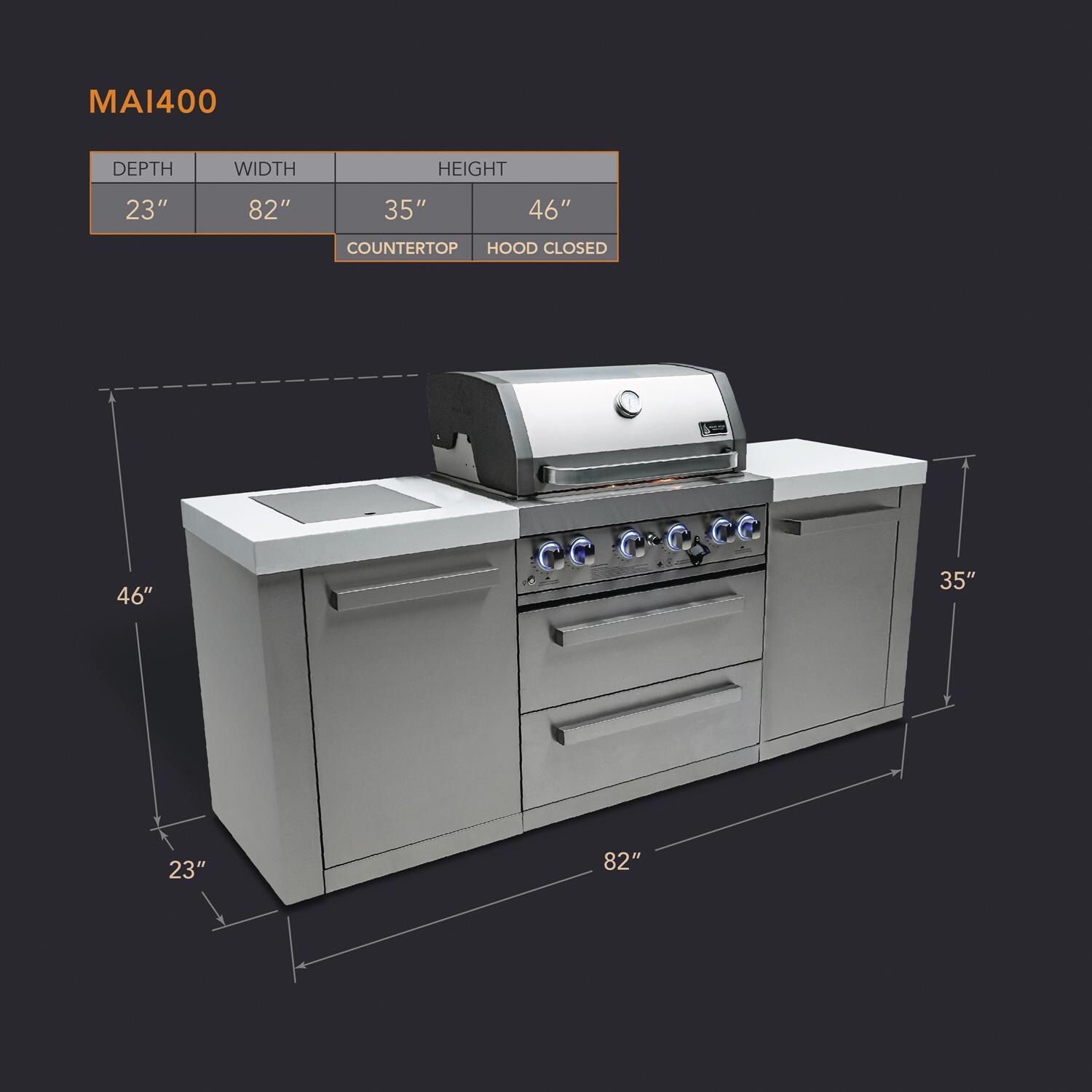 Mont Alpi MAi400 Original Series 7 Ft Propane Outdoor Kitchen Island w/ Side Burner - Dimensions - Dimensional thumbnail