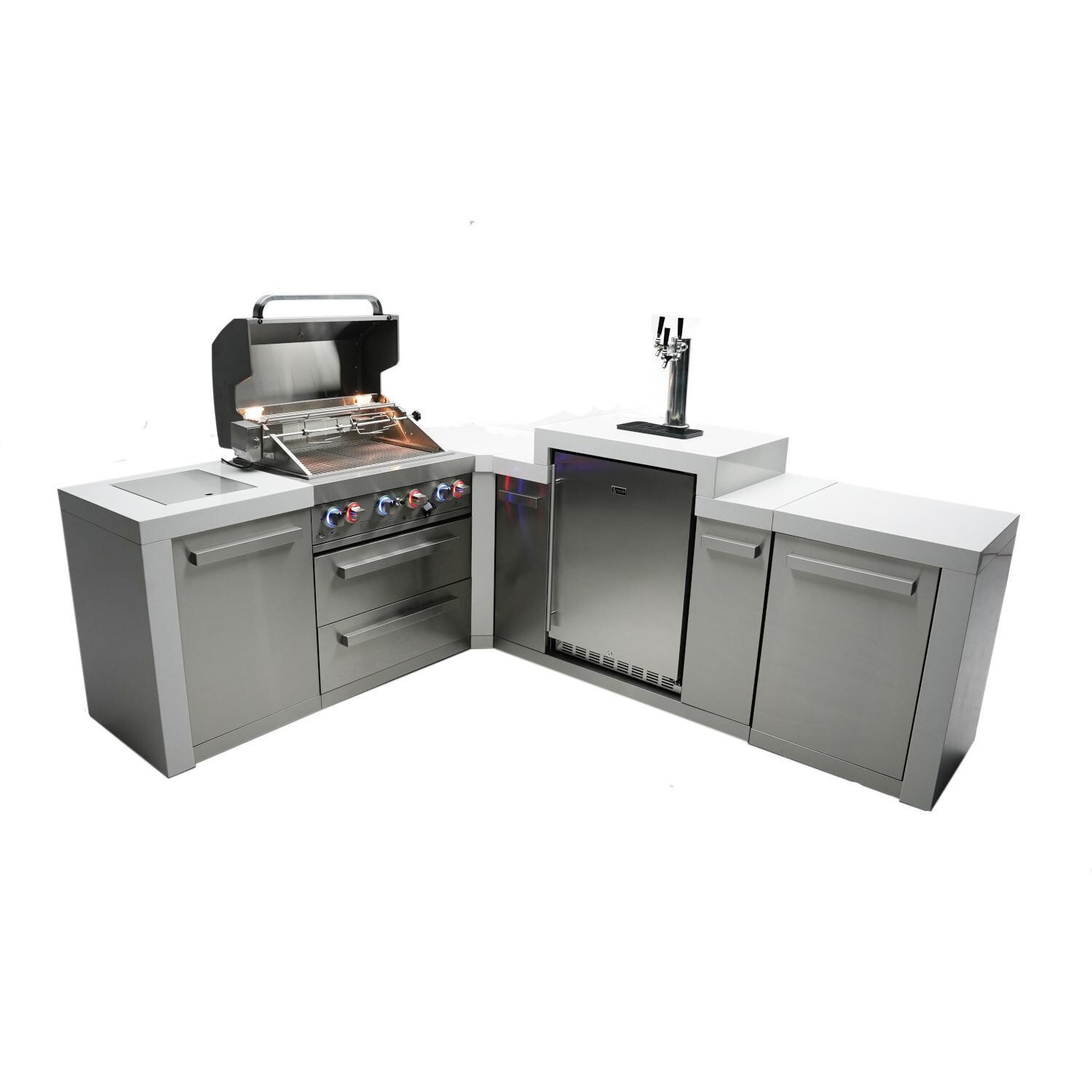 Mont Alpi 400 Deluxe Natural Gas Island w/ 90 Degree Corner & Kegerator (Ships Propane w/ Conversion Kit) - Hood Open - White Background thumbnail