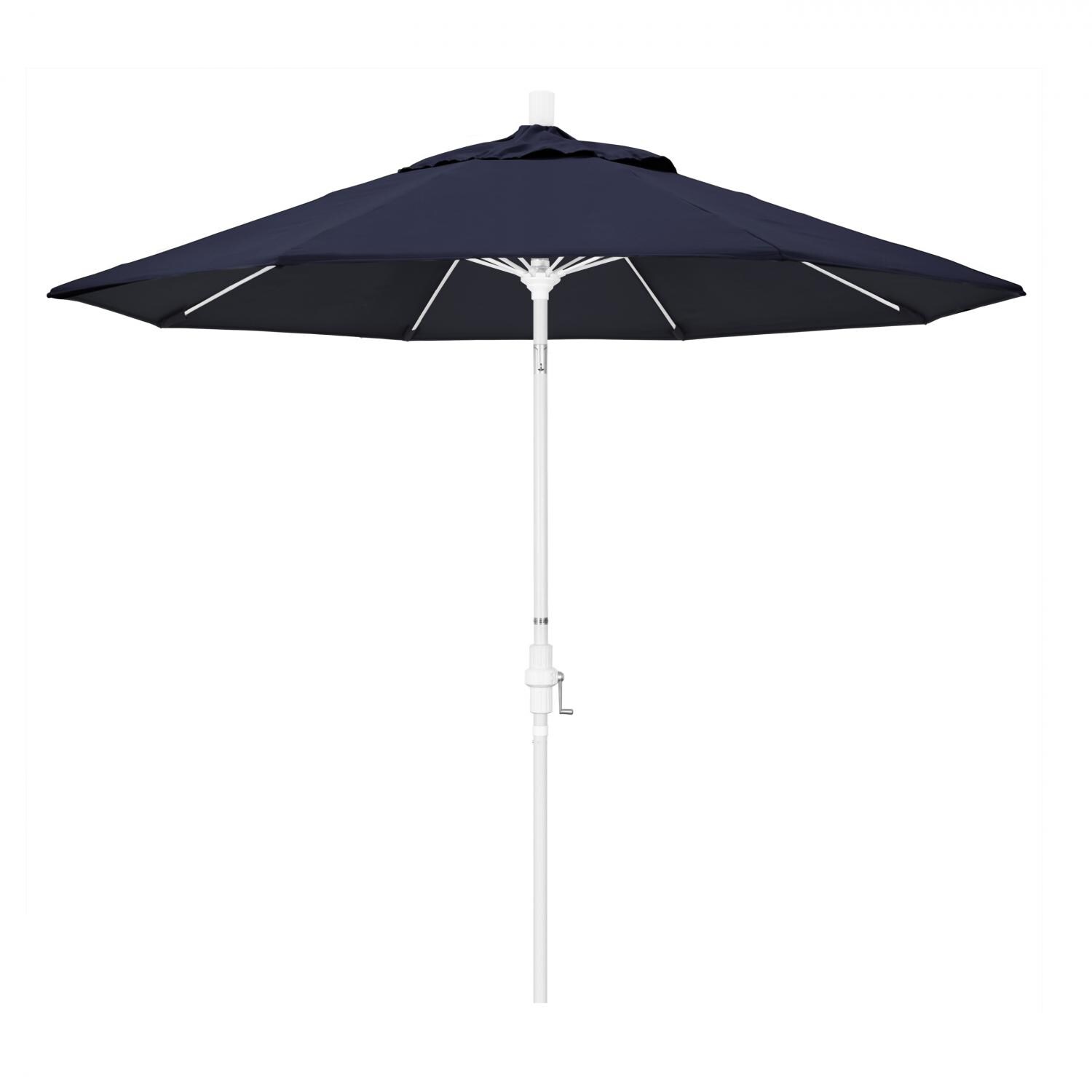 California Umbrella 9 Ft. Octagonal Aluminum Collar Tilt Patio Umbrella W/ Crank Lift & Fiberglass Ribs - Matted White Frame / Sunbrella Canvas Navy Canopy