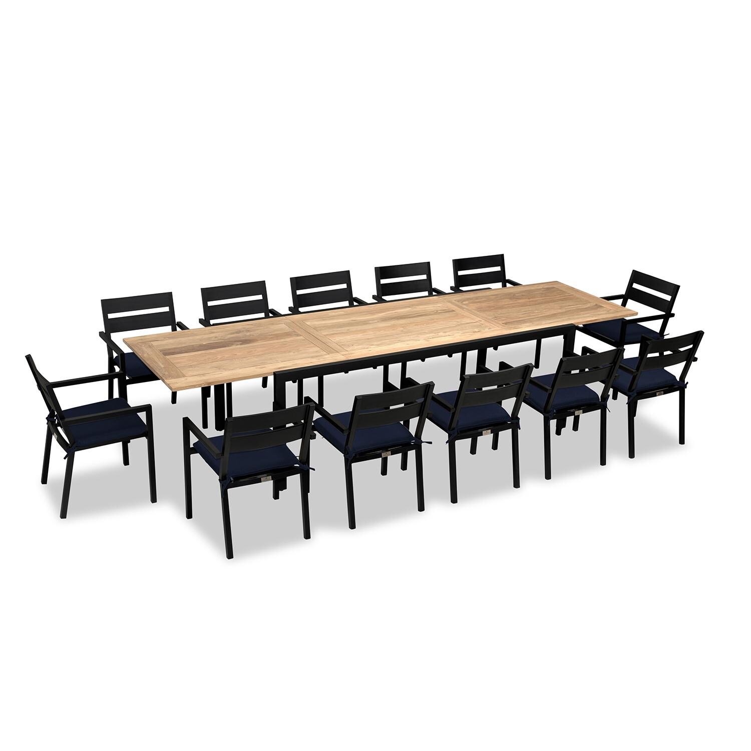 Calm Bay Communal 13 Pc Extendable Aluminum Dining Set in Black/Spectrum Indigo by Lakeview Outdoor Designs