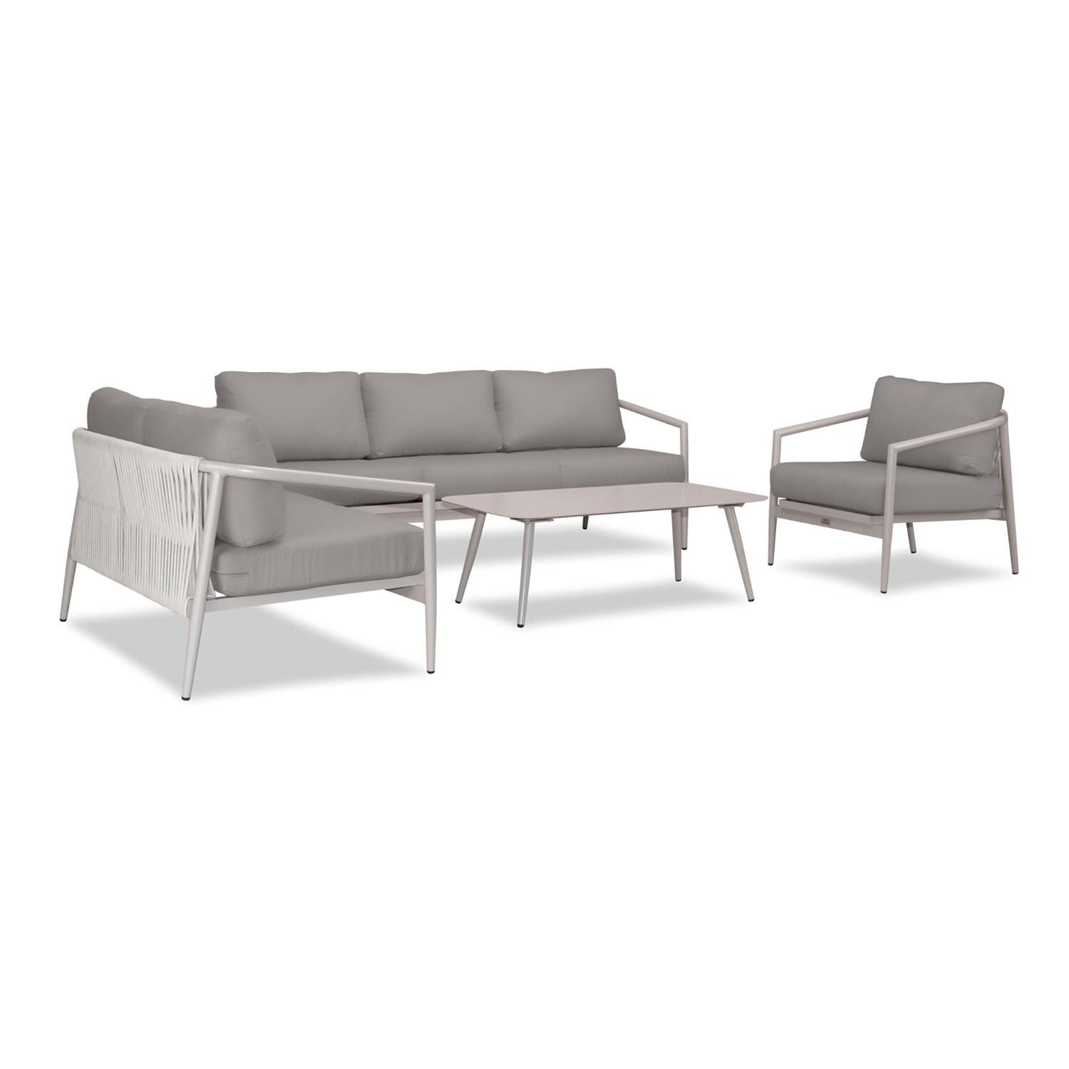 Lakeview Midnight Cove 4 Pc Aluminum Sofa Loveseat Seating Set in Urban Stone/Carrera/Canvas Charcoal - Angled - White Background thumbnail
