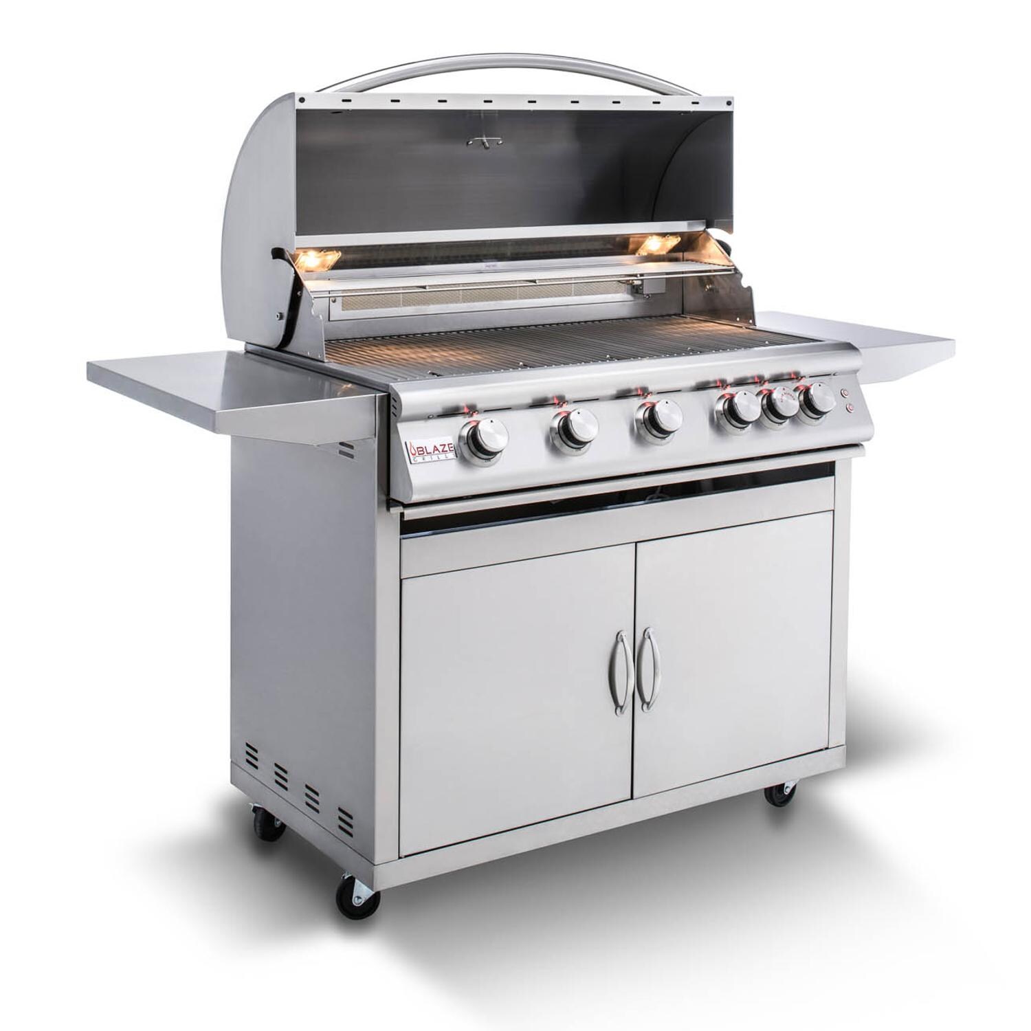 Blaze - BLZ-5LTE2-NG - Premium LTE 40-Inch 5-Burner Freestanding Natural Gas Grill - Angle View Hood Open thumbnail