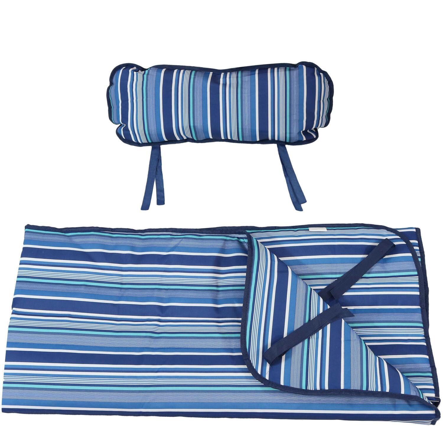 Ultimate Patio Quilted Double Hammock Pad & Pillow Set - Breakwater Stripe - Folded thumbnail