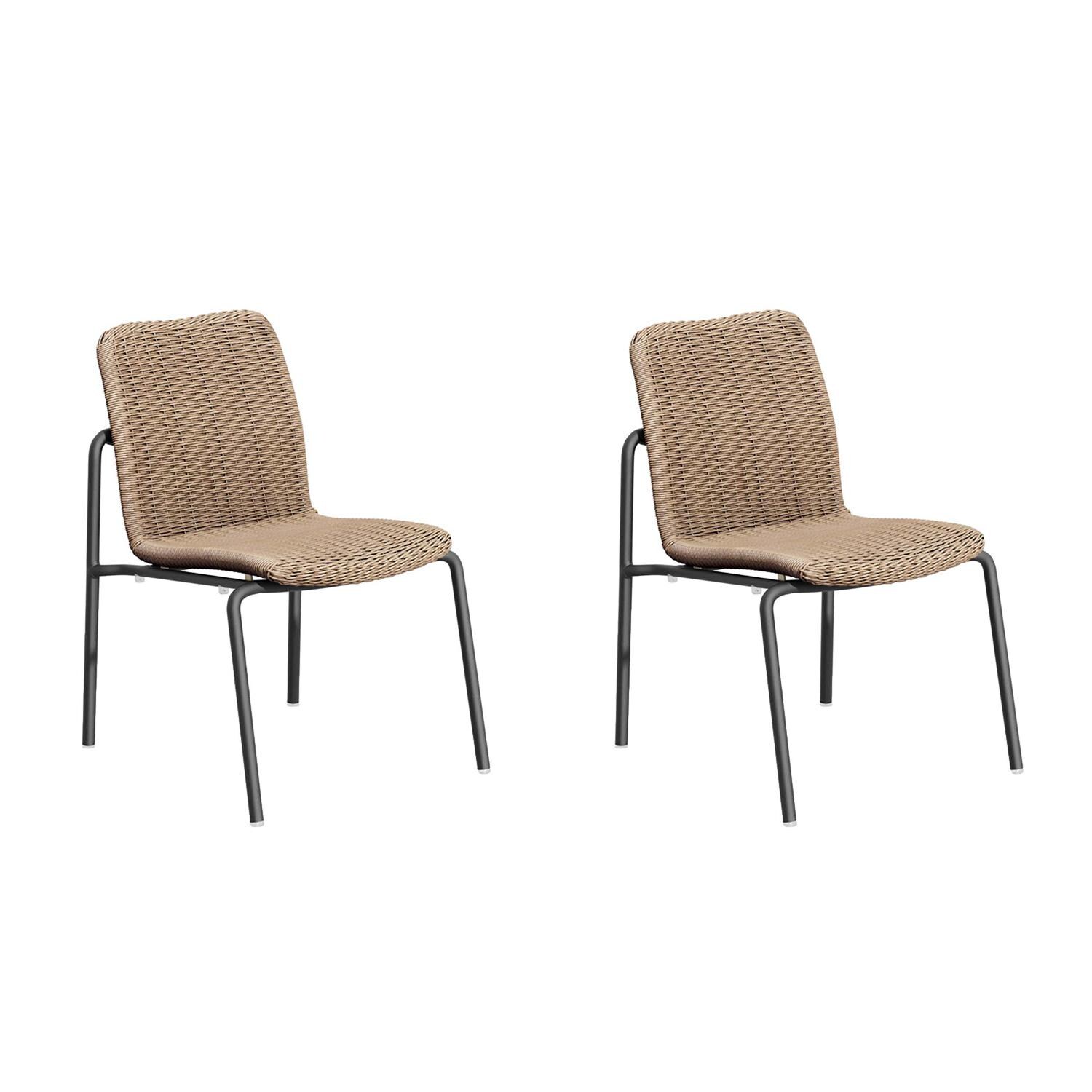 Oxford Garden Orso 2 Pc Wicker & Aluminum Dining Side Chair in Carbon/Sand thumbnail