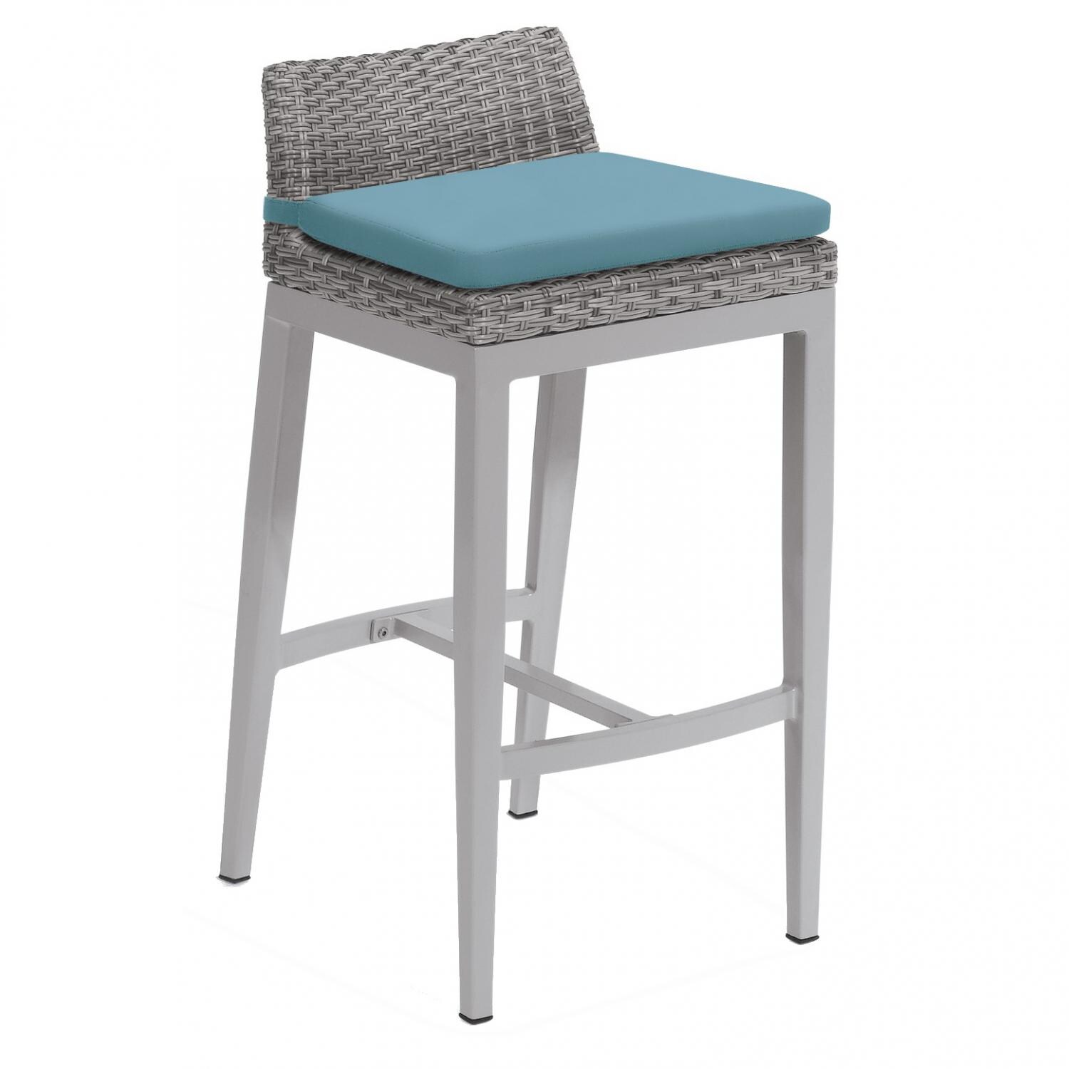 Argento Wicker Patio Bar Stool w/ Ice Blue Cushion By Oxford Garden