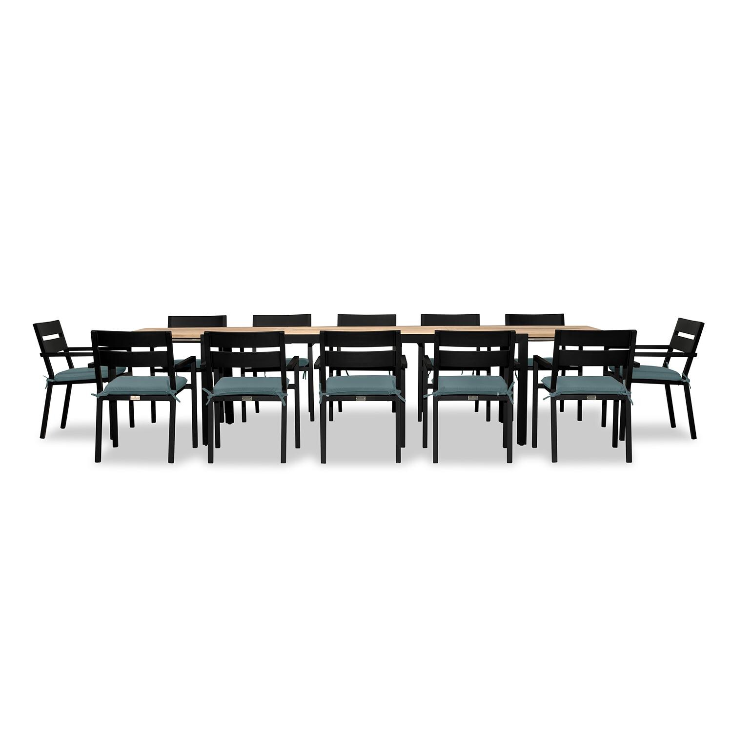 Calm Bay Communal 13 Pc Reclaimed Teak Extendable Dining Set in Black/Cast Lagoon by Lakeview - White Background 2 thumbnail