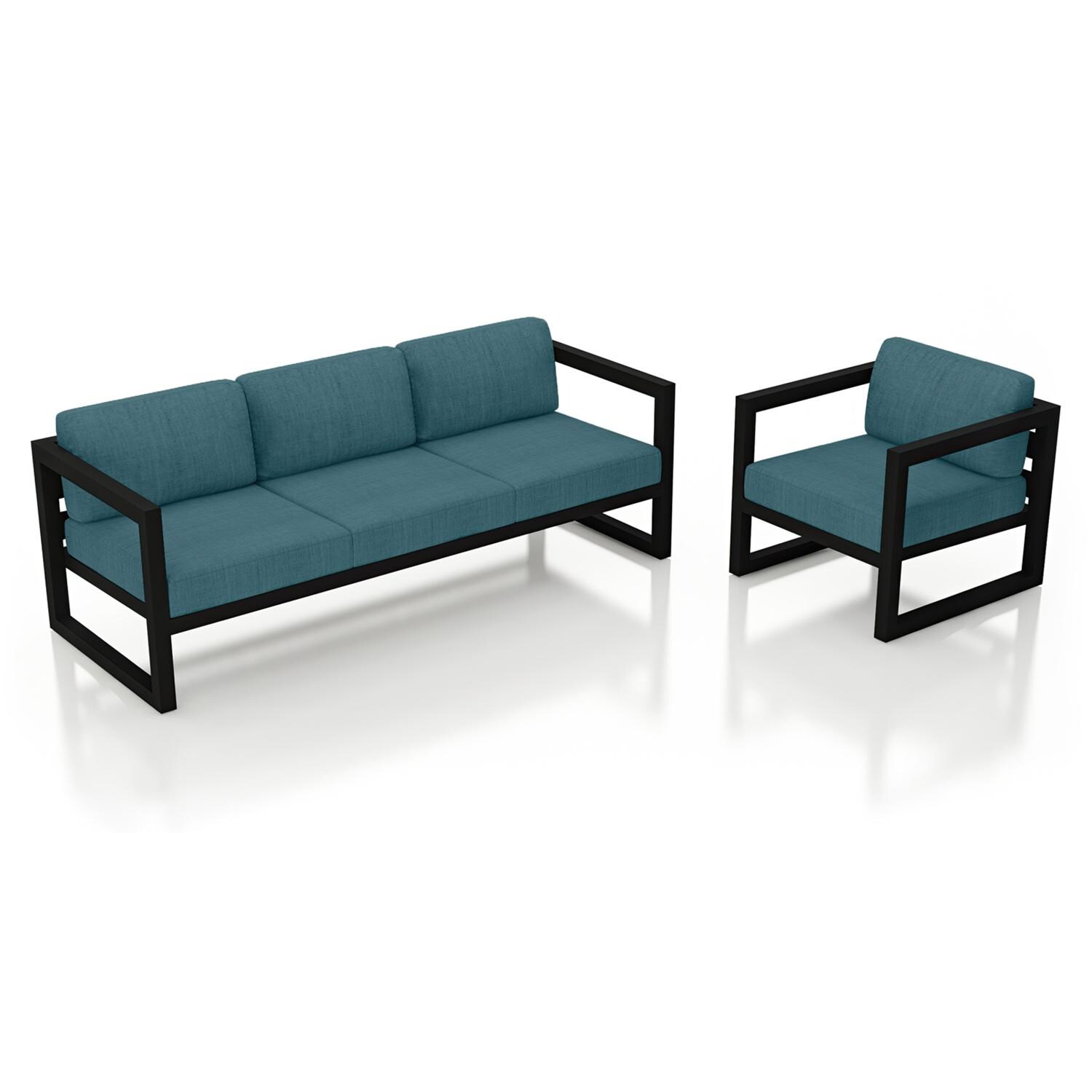 Lakeview MSTYCV-BK-2SS-CL Misty Cove 2 Pc Aluminum Seating Set in Black w/Cast Lagoon Cushions by Lakeview Outdoor Designs - Set Angled View - White Background thumbnail