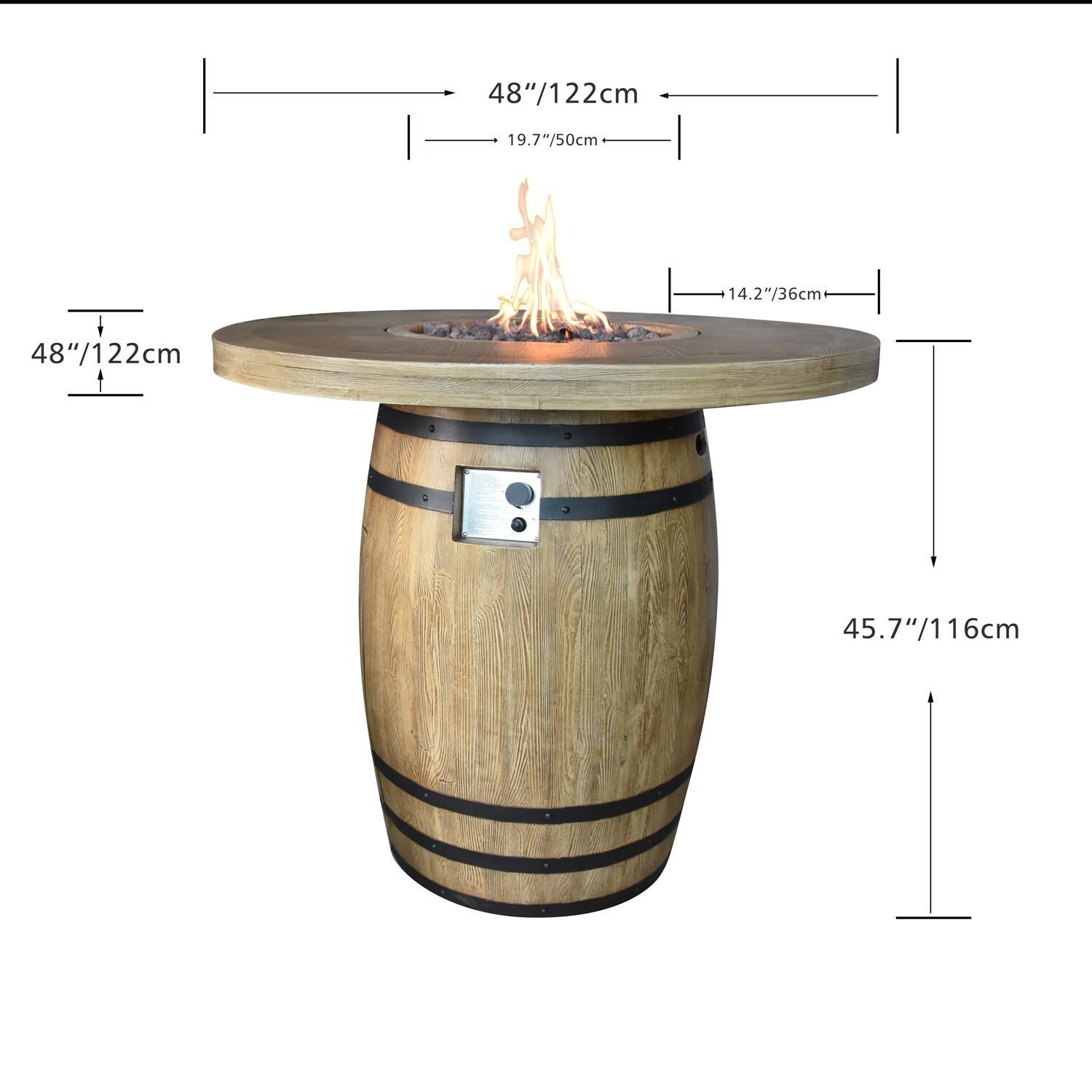 Elementi OFG225RWLP Lafite 48-Inch Round Propane Fire Pit Table - Dimensions - Dimensional thumbnail