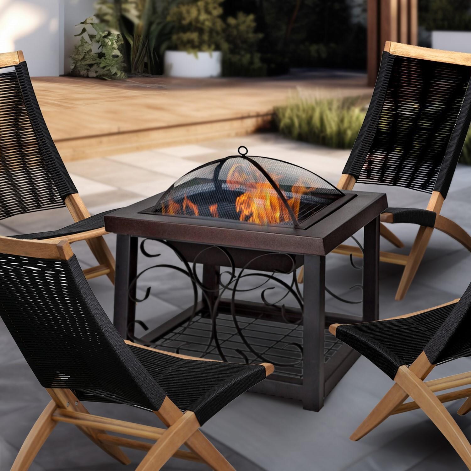 Hawkview 5 Pc Lounge Chair Set w/ Wood Burning Fire Pit Table by Ultimate Patio - Lifestyle thumbnail
