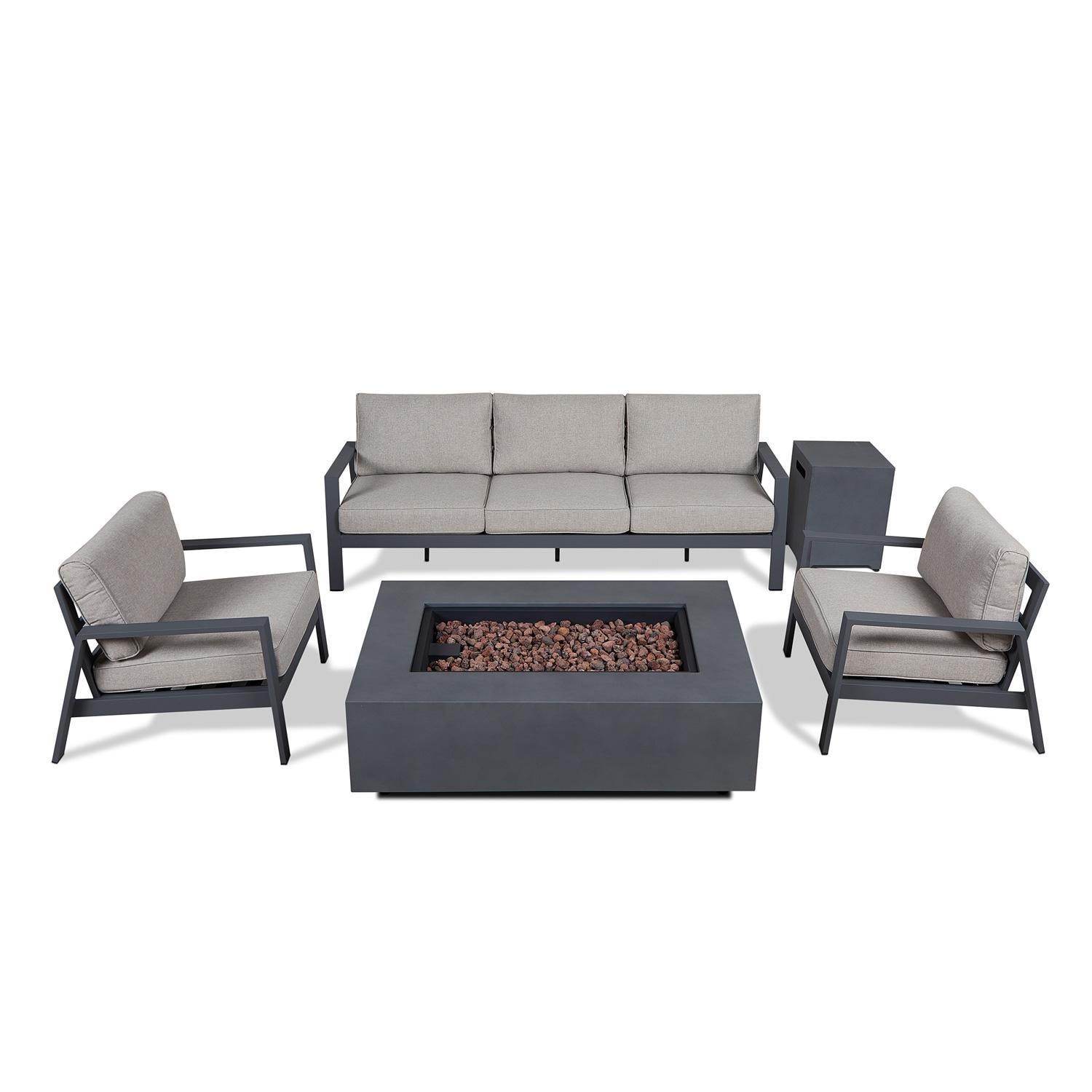 Lakeview Elysian 5- Piece Conversation Set W/ 50-Inch Fire Pit, Sofa, Chairs & Tank Cover - Complete Set Top View thumbnail