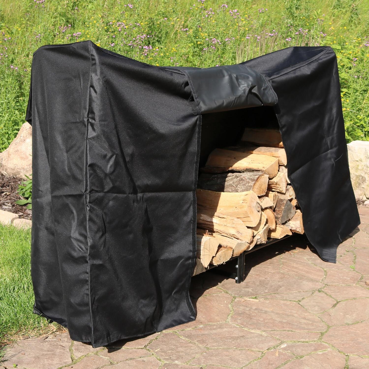 Ultimate Patio SC-QX-6DLR-COMBO Decorative Firewood Log Rack & Cover - 6-Foot - Lifestyle - Cover Open thumbnail