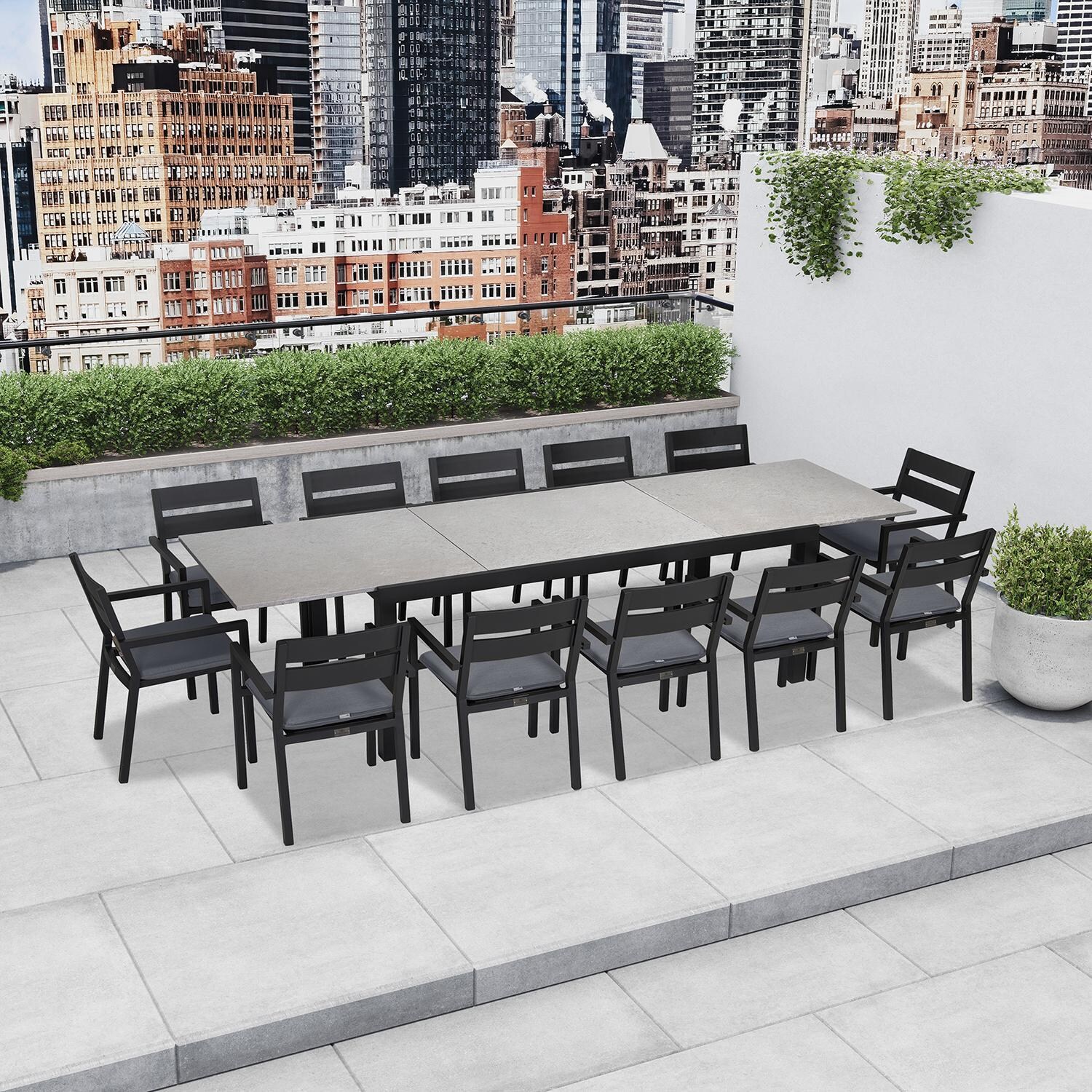 Calm Bay 13 Pc Extendable Dining Set in Black/Canvas Charcoal by Lakeview - Lifestyle thumbnail