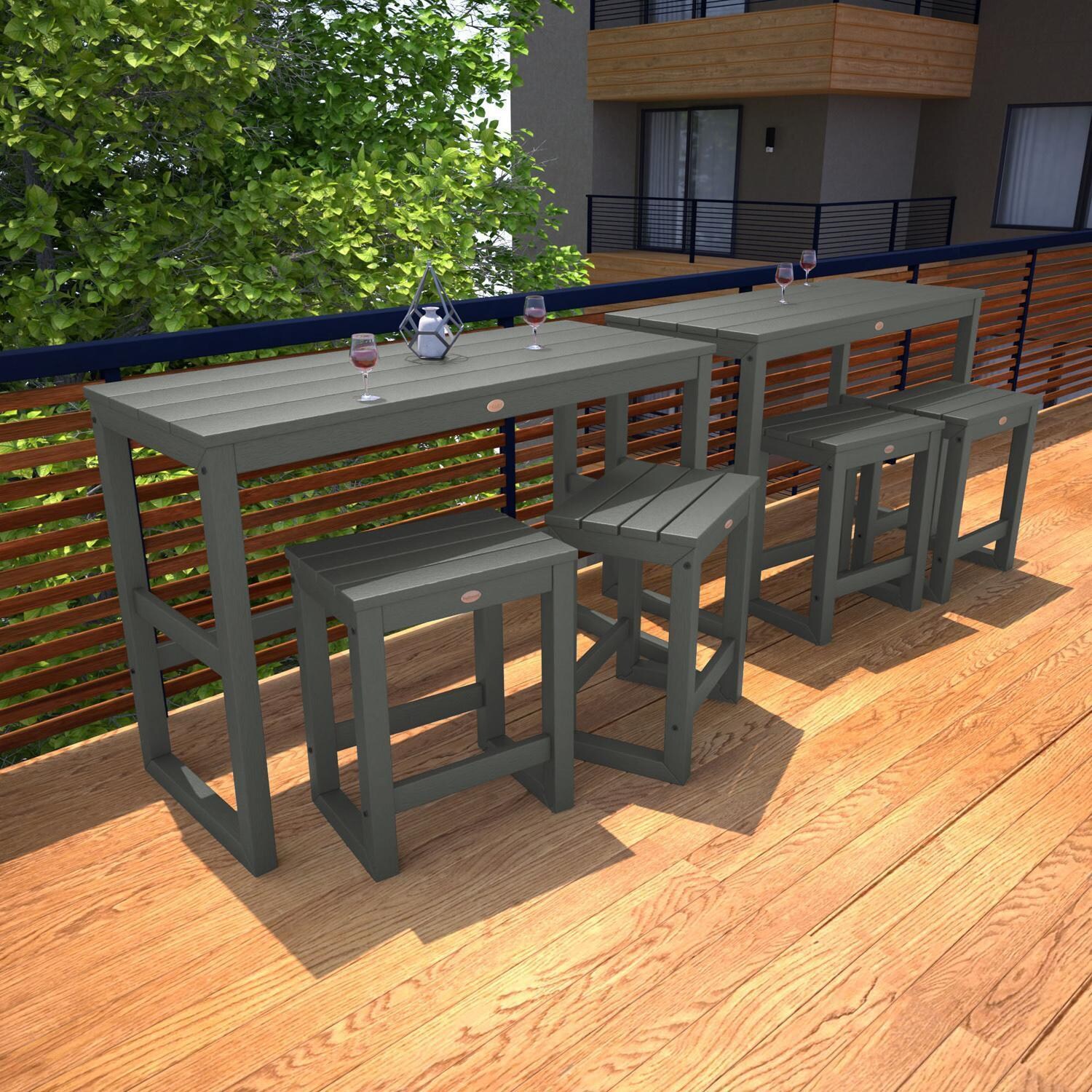 Lakeview Audubon 6 Pc Recycled Plastic Counter Height Balcony Dining Bar Set in Coastal Teak - On Patio - Long - Lifestyle thumbnail