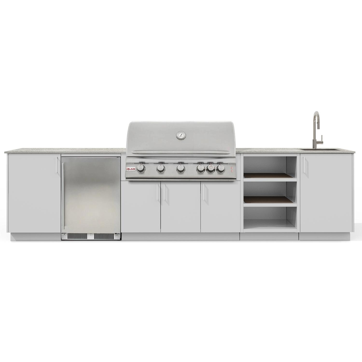 Urban Bonfire B-Breeze-40-Blaze-Keon-Chantilly Breeze 40 Outdoor Kitchen w/ Blaze Premium LTE Natural Gas Grill, Sink, Refrigerator, Keon Countertop & Chantilly Finish - White Background thumbnail