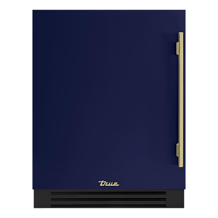 True TURADA-24-LS-A~078-H01 ADA Height 24 Inch 5 Cu. Ft. Left Hinge Outdoor Refrigerator in Cobalt w/ Brass Handles - White Background thumbnail