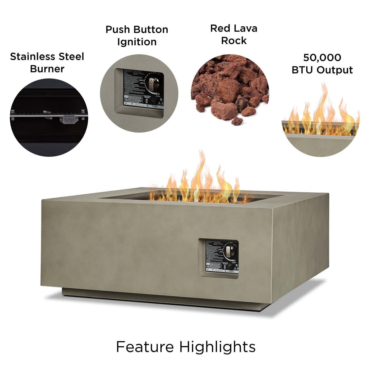 Elysian 3 Pc Powder Coated Steel 36 Inch Square Fire Pit in Mist Gray by Lakeview - Features - White Background thumbnail