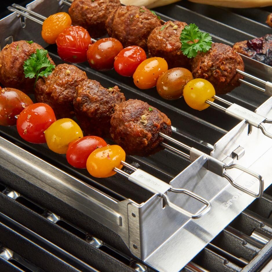 Broil King Stainless Steel Narrow Kebab Rack - 69138 - Angled - Lifestyle thumbnail