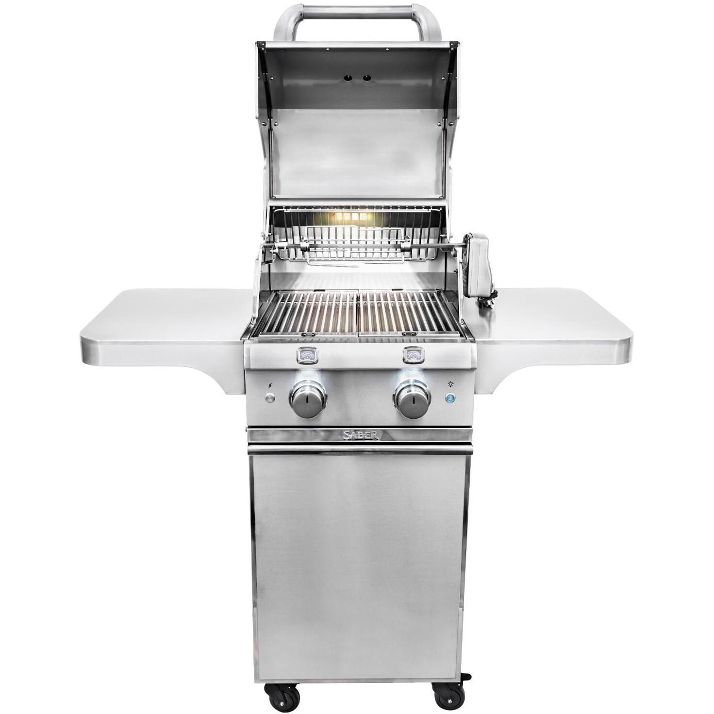 Saber Elite 1330 20-Inch 2-Burner Freestanding Infrared Propane Gas Grill - Open View With Halogen Light On thumbnail