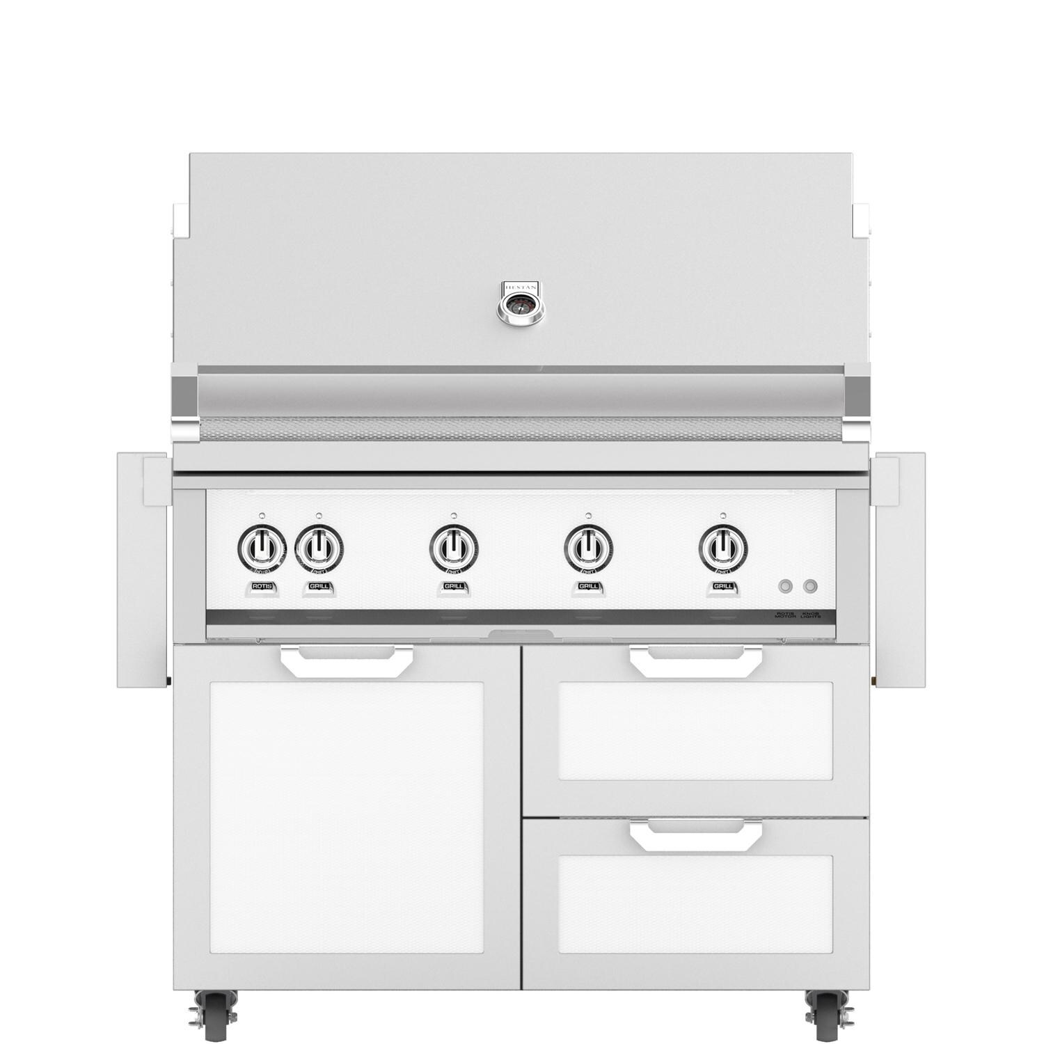 Hestan 42-Inch Freestanding Natural Gas Grill W/ Rotisserie On Double Drawer & Door Tower Cart - Froth - GABR42-NG-WH thumbnail