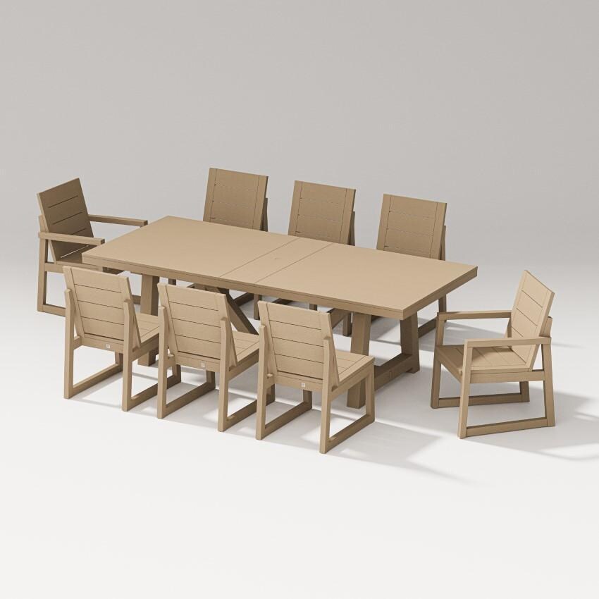 Elevate 9 Pc A-Frame Table Dining Set in Vintage Sahara by PW Designer Series - White Background thumbnail