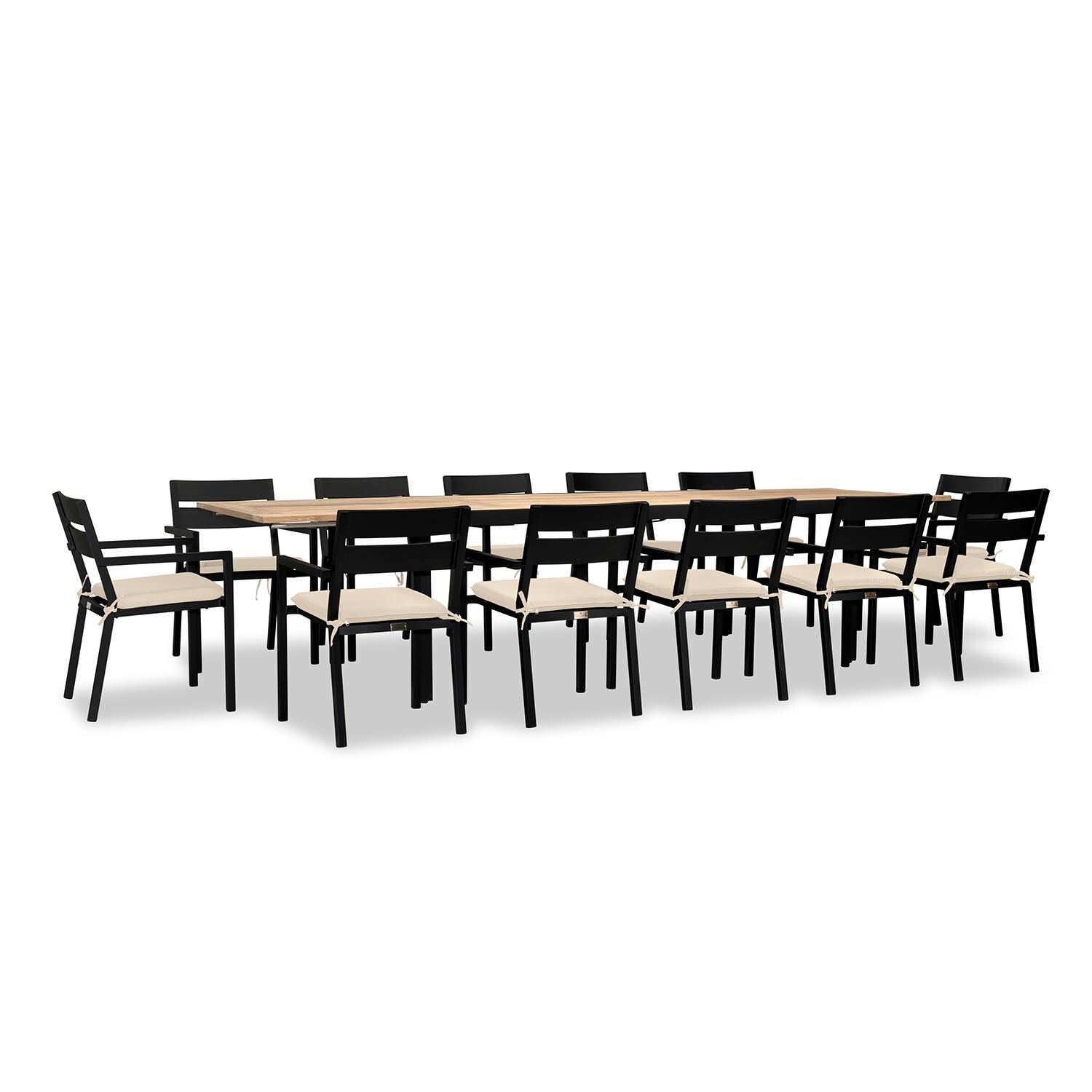 Calm Bay Communal 13 Pc Reclaimed Teak Extendable Dining Set in Black/Canvas Flax by Lakeview - White Background 3 thumbnail