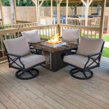 Blazing Beats 5 Piece Aluminum Patio Fire Table Conversation Set W/ Laguna Loft Fire Table Feat. Bluetooth - Natural Gas