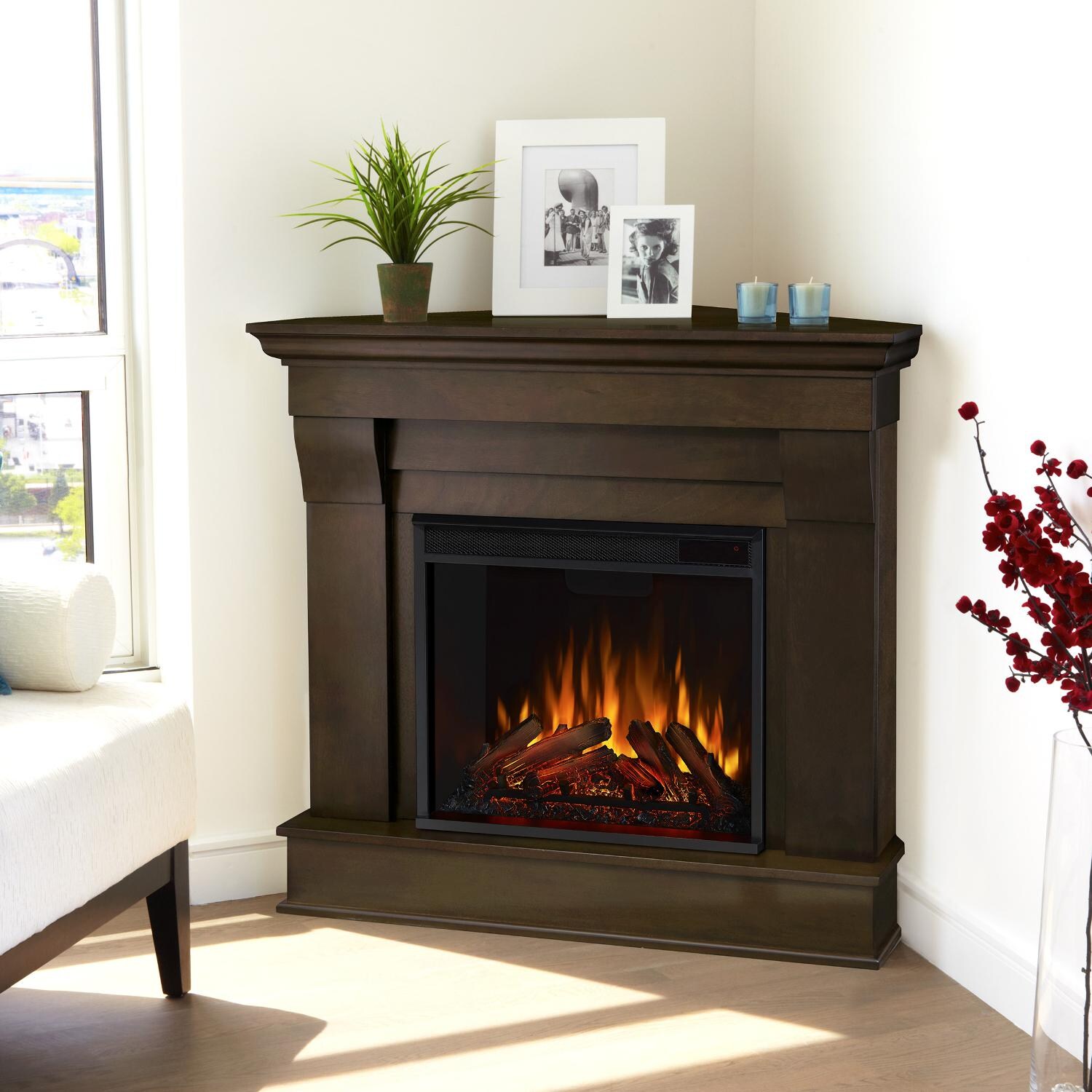 Real Flame - 5950E-DW - Chateau 40-Inch Corner Electric Fireplace With Mantel - Dark Walnut thumbnail