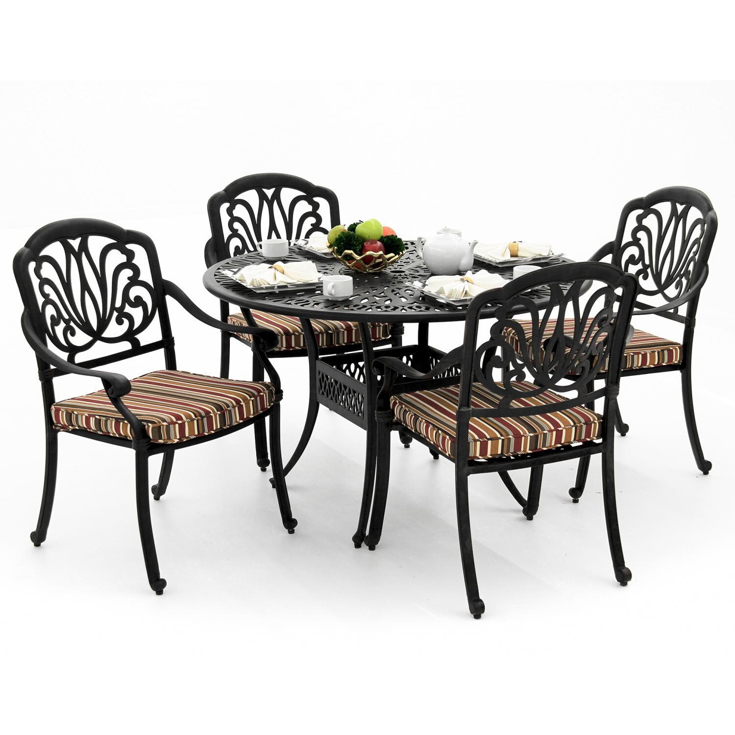 Rosedown 5 Piece Cast Aluminum Patio Dining Set With Round Table By Lakeview Outdoor Designs - Brannon Redwood