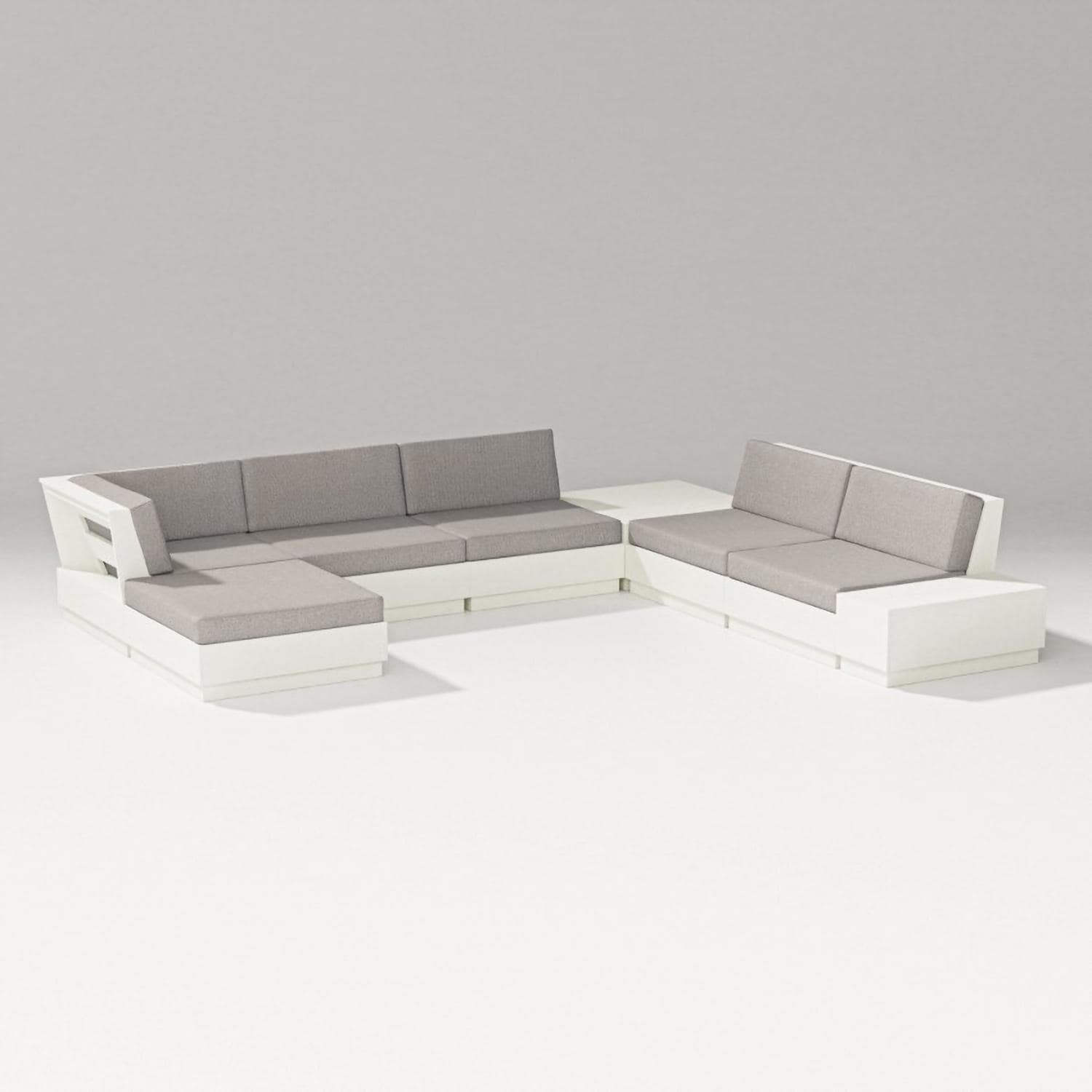 Elevate 8 Pc Recycled Plastic Sectional Seating Set in Vintage White/Weathered Tweed By PW Designer Series