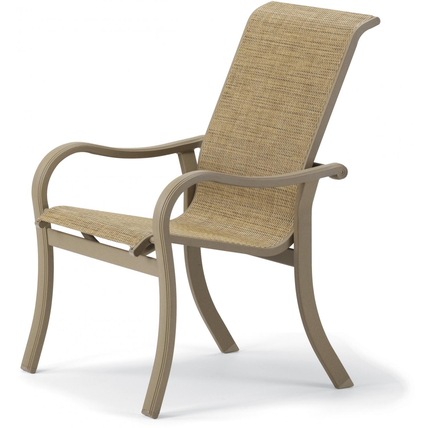Telescope Casual Ocala 6 Person Sling Patio Dining Set With Telescope Casual Ocala Sling Dining Arm Chair Shown With A Textured Desert Finish And Hickory