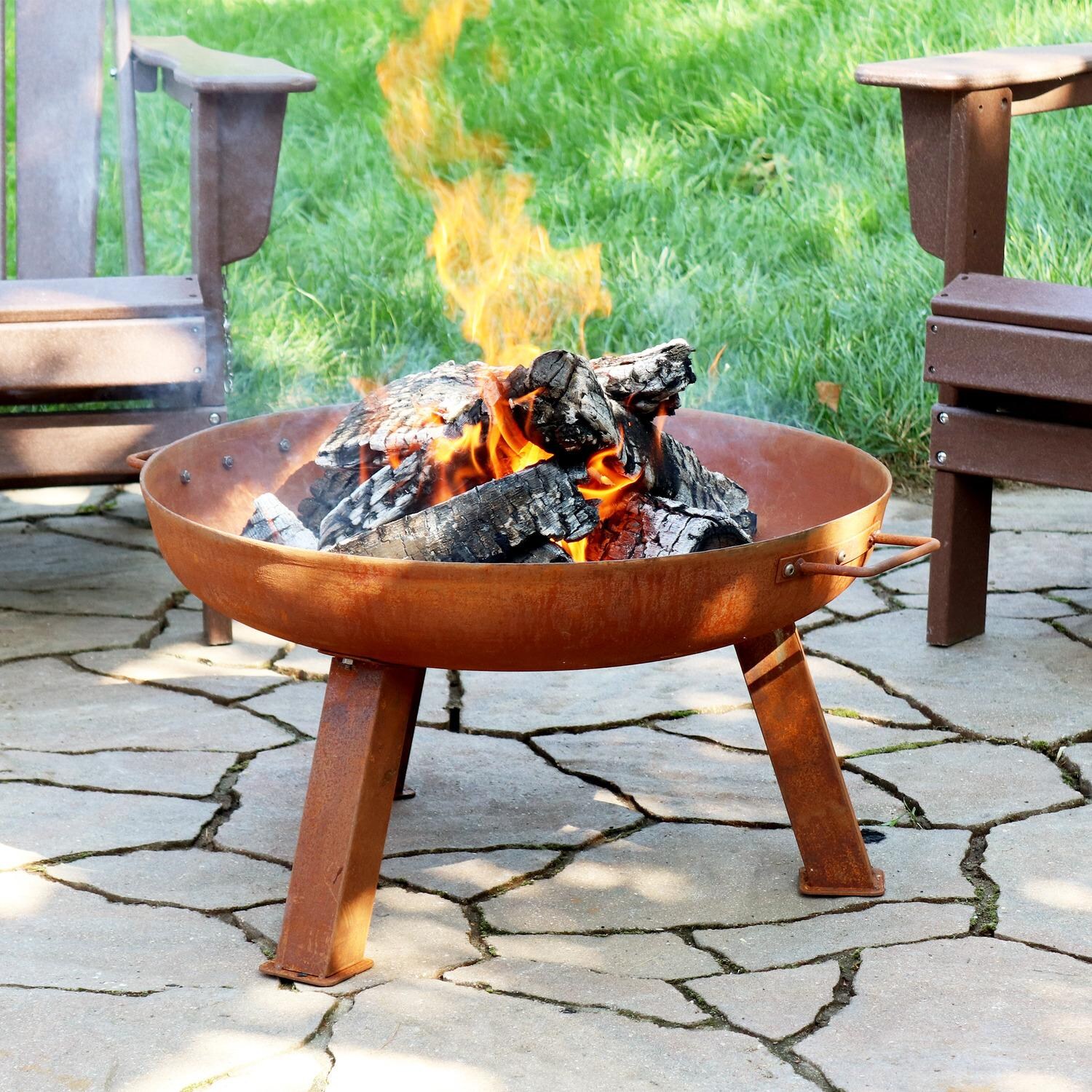 Ultimate Patio RCM-LG620 24 Inch Round Cast Iron Wood-Burning Fire Pit in Rust - Patio Seating Area - Lifestyle thumbnail