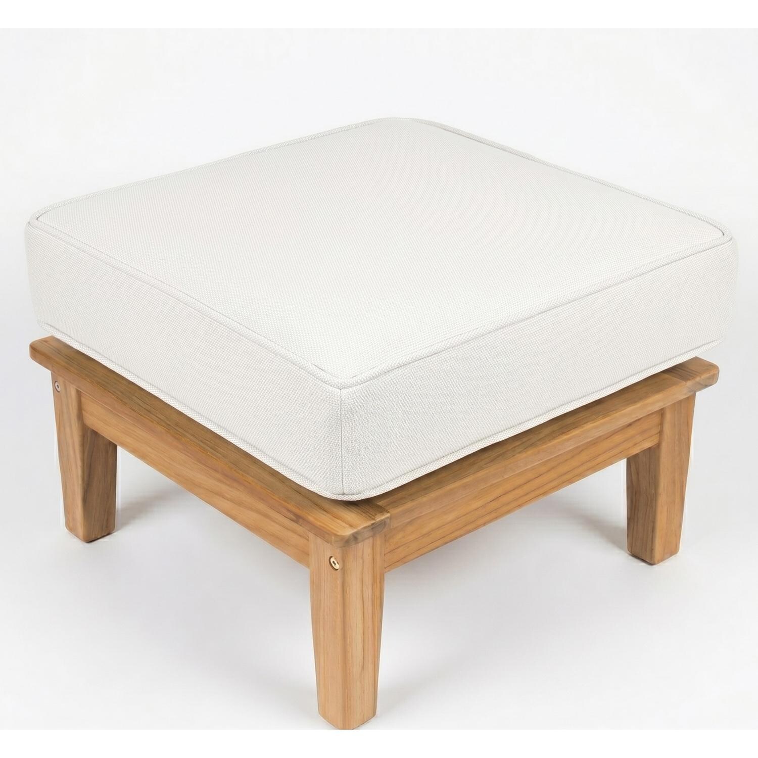 Royal Teak Collection Miami 5 Pc Teak Seating Set w/ Square Coffee Table in Canvas Natural - Ottoman - White Background thumbnail