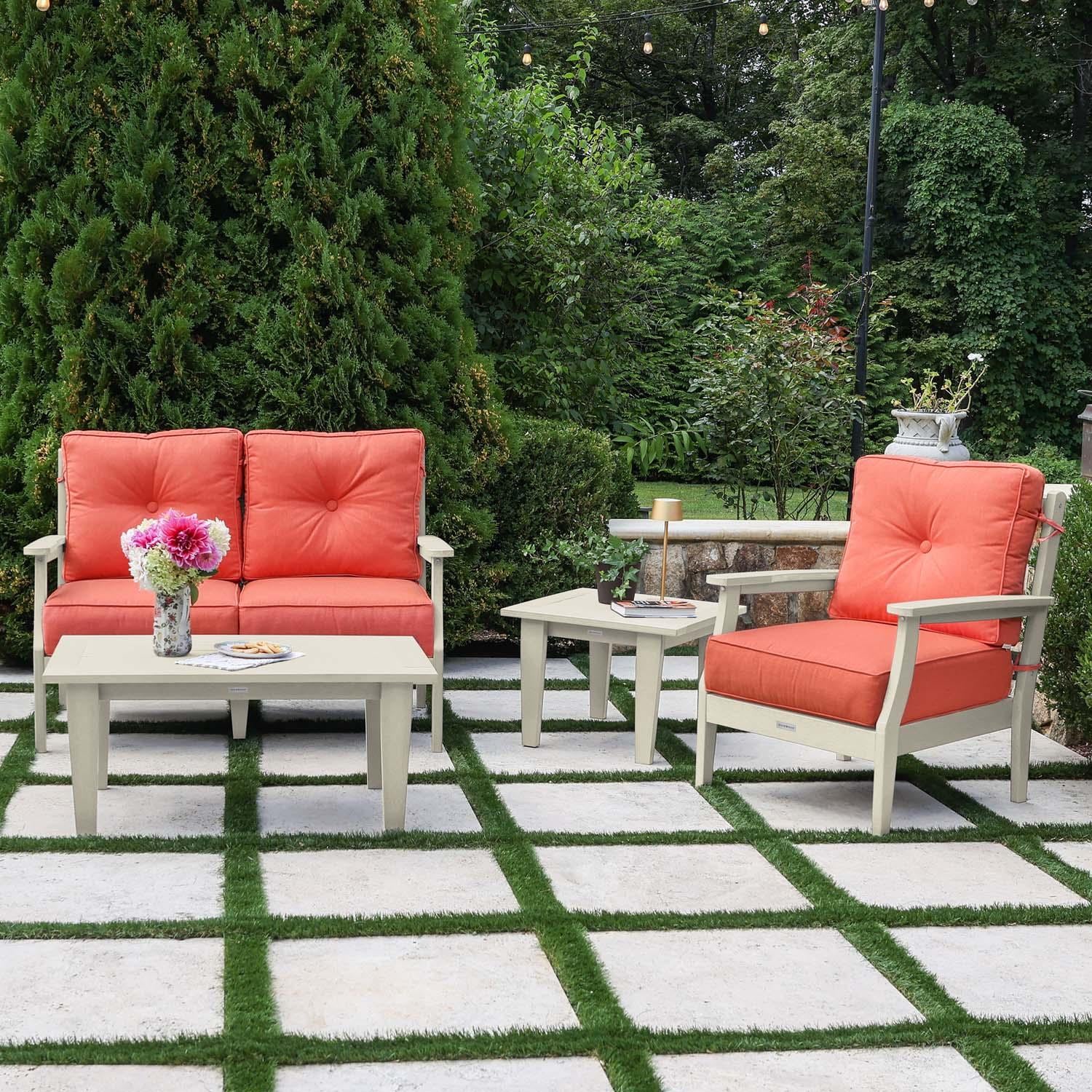 Blushing Bay 4 Pc Recycled Plastic Seating Set in Canvas Persimmon/Whitewash by Lakeview Outdoor Designs - Lifestyle thumbnail