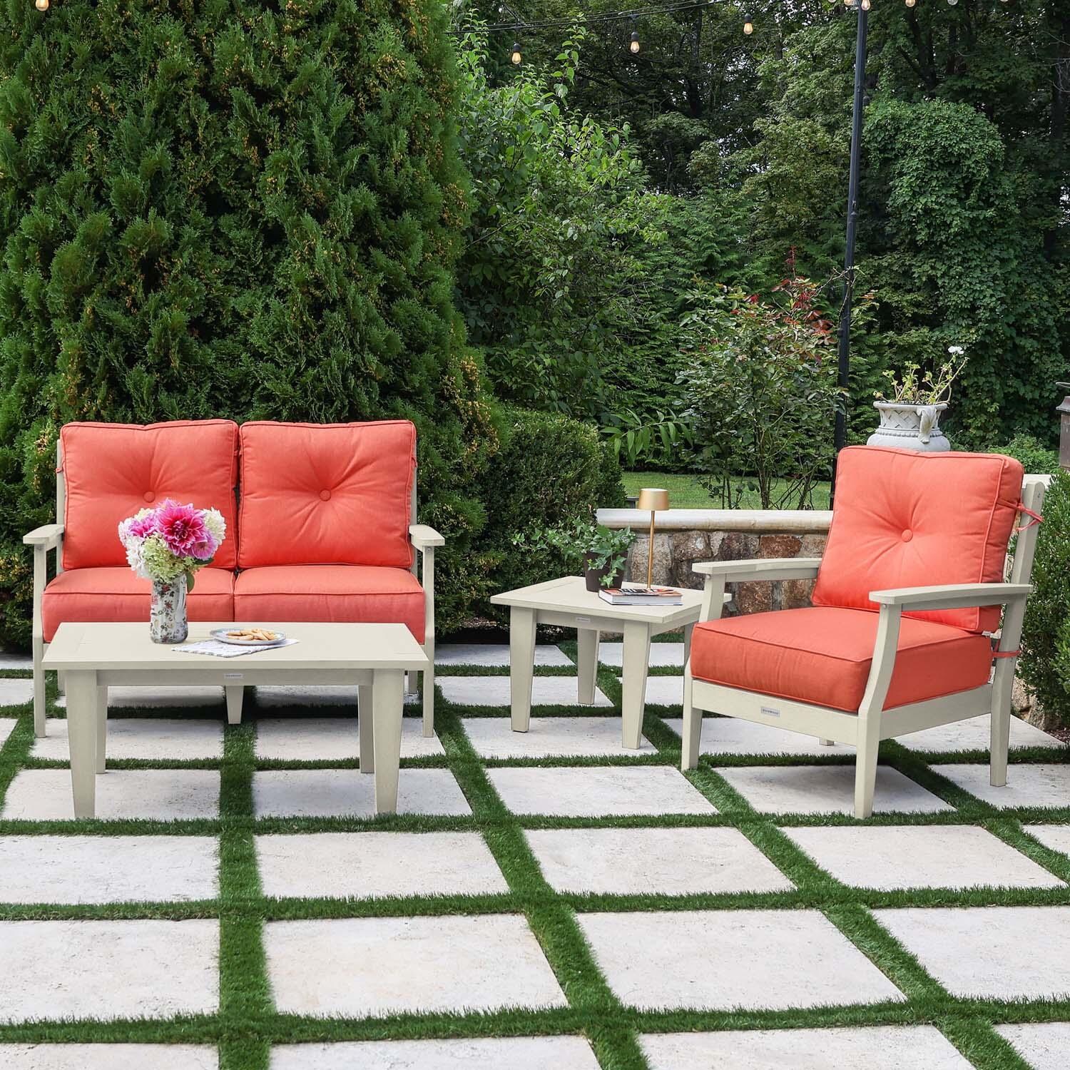 Blushing Bay 4 Pc Recycled Plastic Seating Set in Canvas Persimmon/Whitewash by Lakeview Outdoor Designs - Lifestyle thumbnail