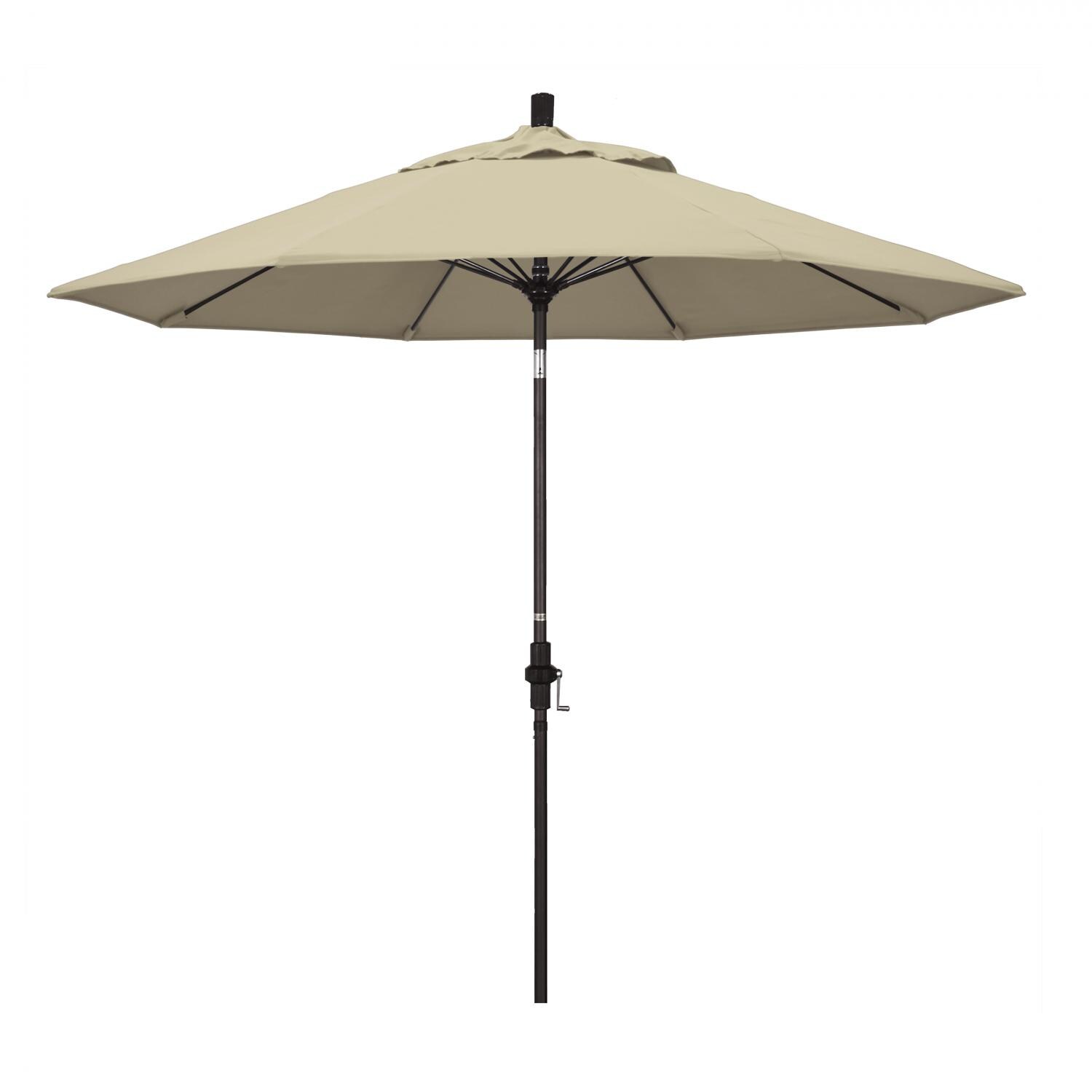 California Umbrella 9 Ft. Octagonal Aluminum Collar Tilt Patio Umbrella W/ Crank Lift & Fiberglass Ribs - Bronze Frame / Sunbrella Canvas Antique Beige Canopy