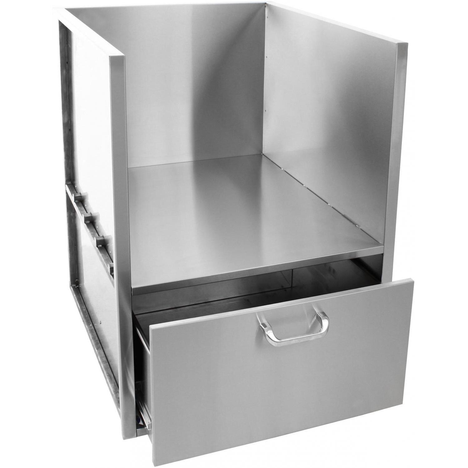 BBQGuys Signature BBQ-KMSLV-20 Built In Universal Kamado Sleeve With Drawer Open