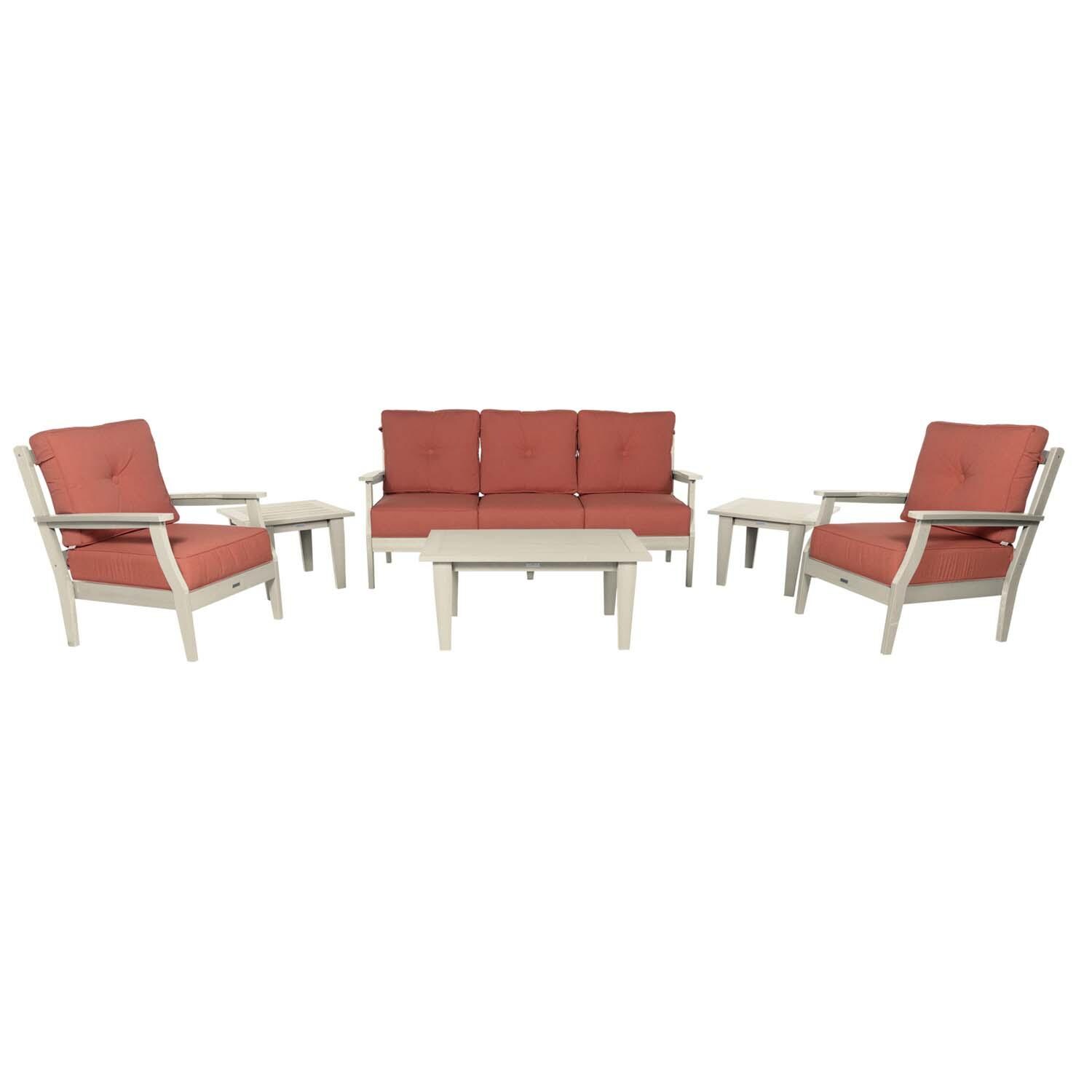 Blushing Bay 6 Pc Recycled Plastic Seating Set w/ Sofa in Canvas Persimmon/Whitewash by Lakeview Outdoor Designs - White Background thumbnail