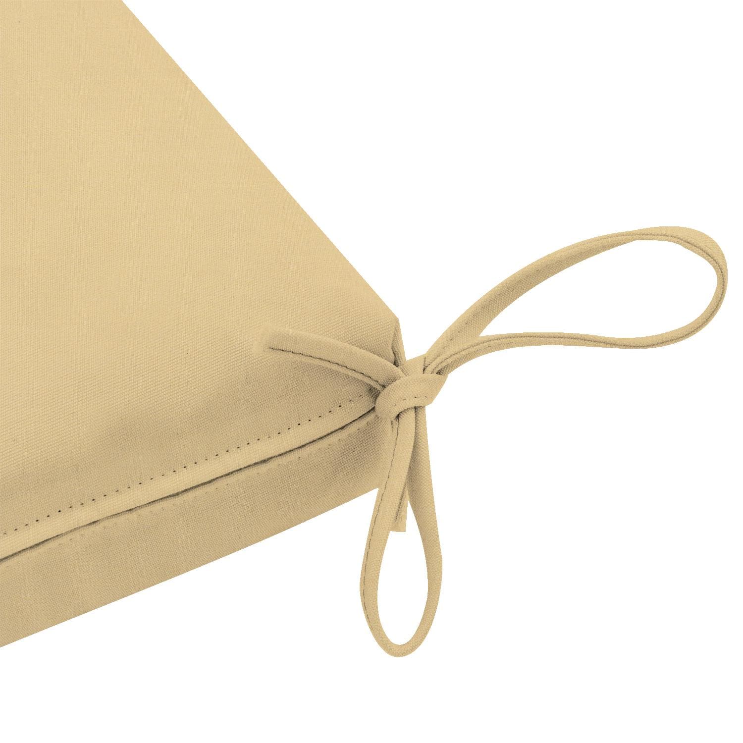 Sunbrella Canvas Wheat Small Outdoor Replacement Bench Cushion W/ Knife Edge By UltimatePatio.com - Tie Detail thumbnail