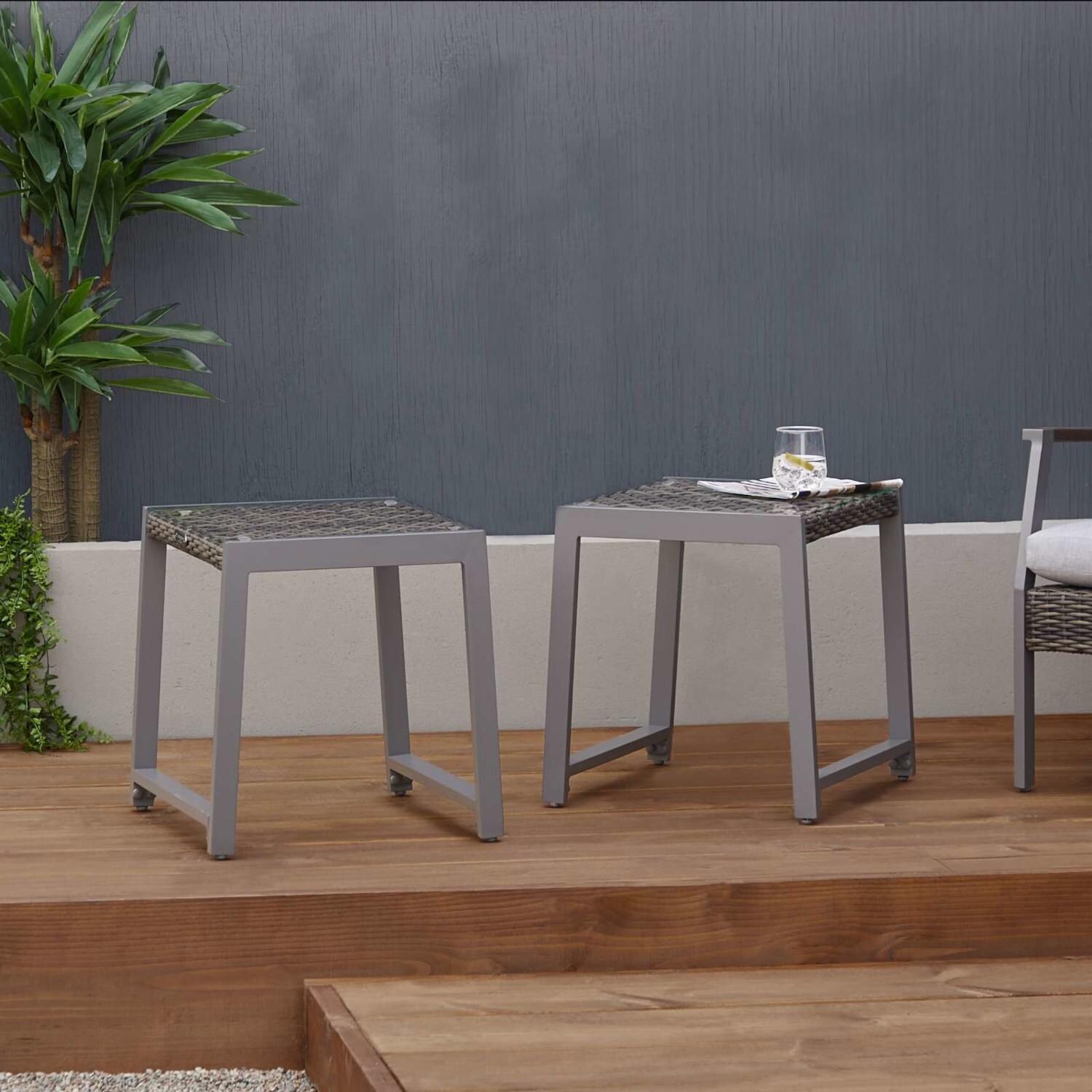 Lakeview Covewood Gray 2 Piece Aluminum End Table Set thumbnail
