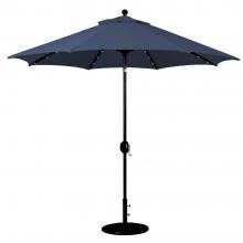 Galtech 9 Ft. Lighted Octagonal Aluminum Patio Market Umbrella W/ Crank Lift And Auto Tilt - Black Frame W/ Sunbrella Canvas Navy Canopy