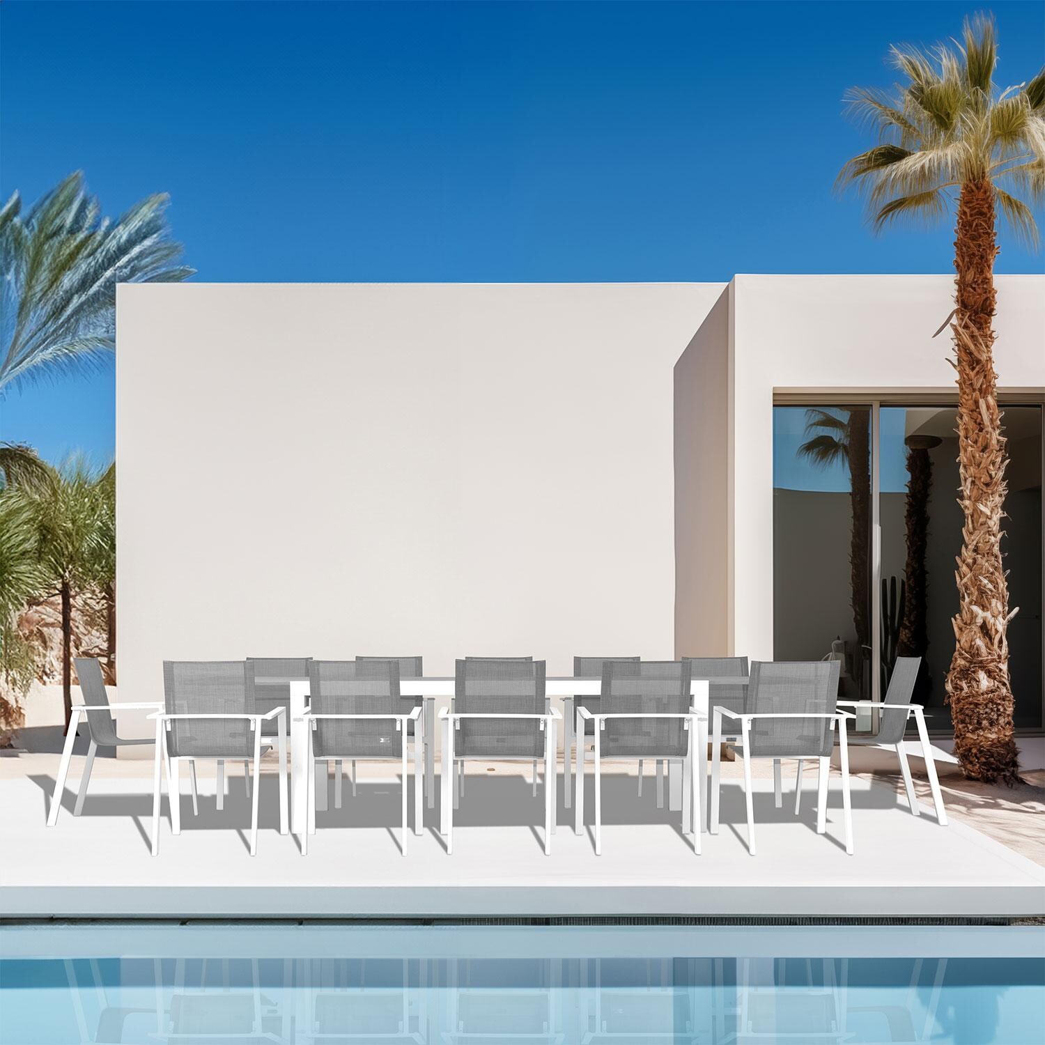 Spring Bay 13 Piece Extendable Dining Set in White/Concrete - Set - Outdoor Patio - Lifestyle thumbnail