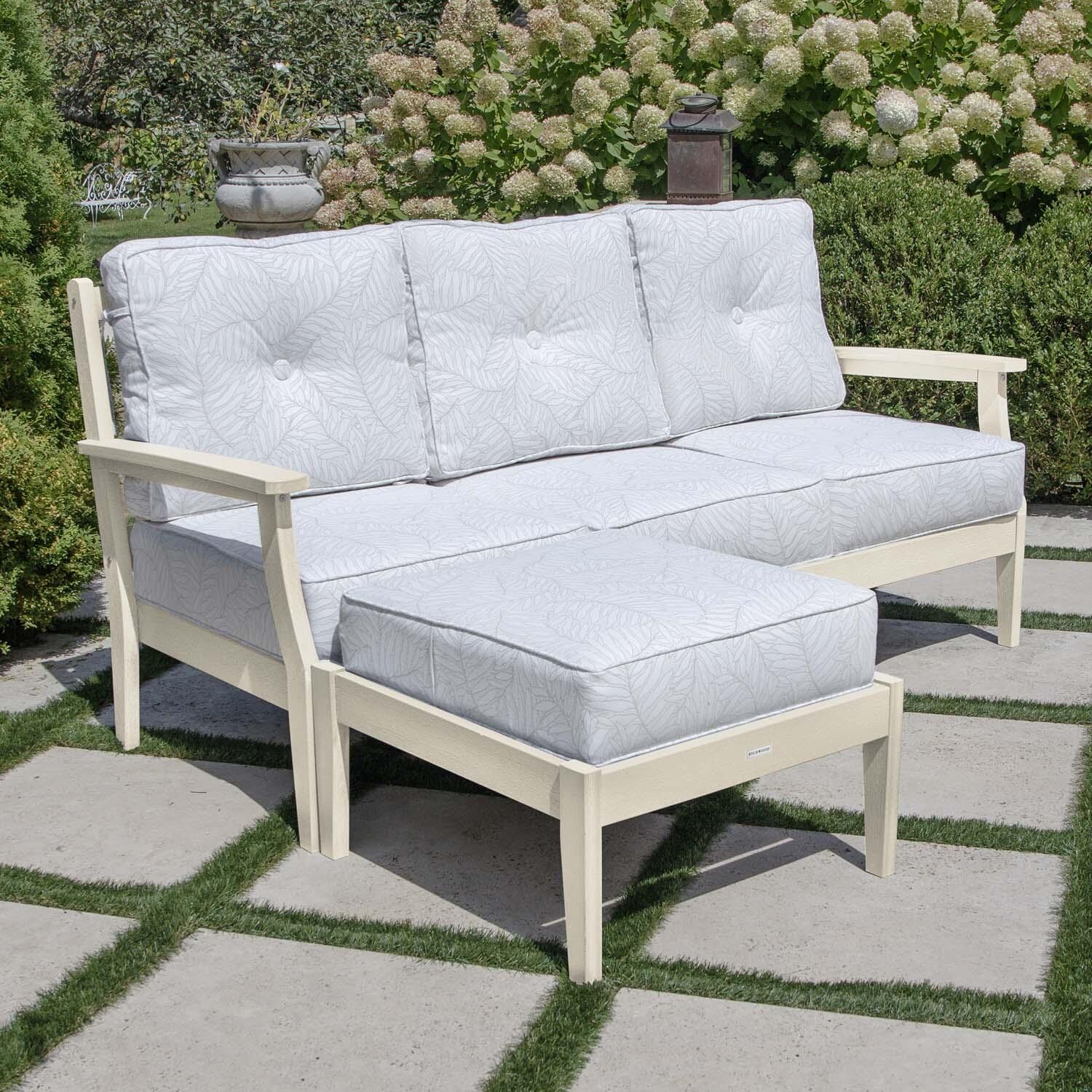 Blushing Bay 2 Pc Recycled Plastic Seating Set in Lively Parchment/Whitewash by Lakeview Outdoor Designs - Angled View - Lifestyle thumbnail