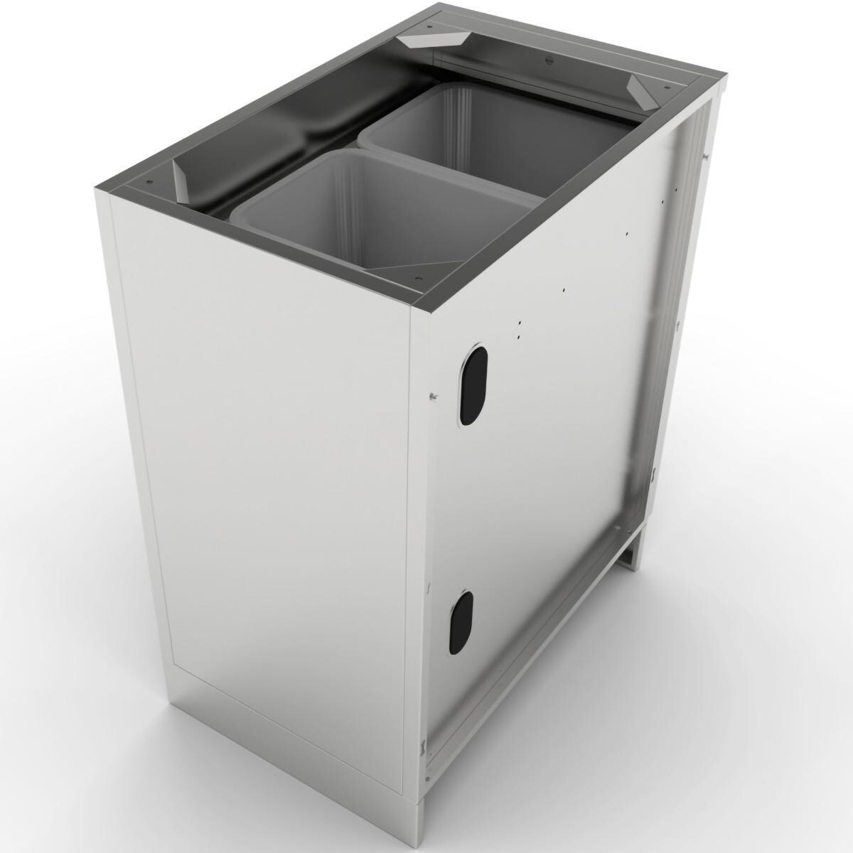Sunstone SBC18STRD 18-in Outdoor Kitchen Double Trash / Recycling Bin Island Cabinet - Cabinet Back & Interior Showing Two Included Trash Bins - White Background thumbnail